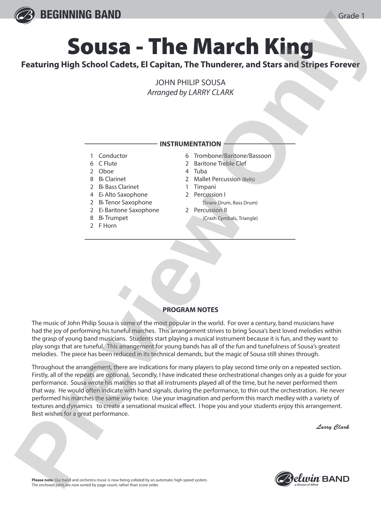 Sousa - The March King: Concert Band Conductor Score & Parts