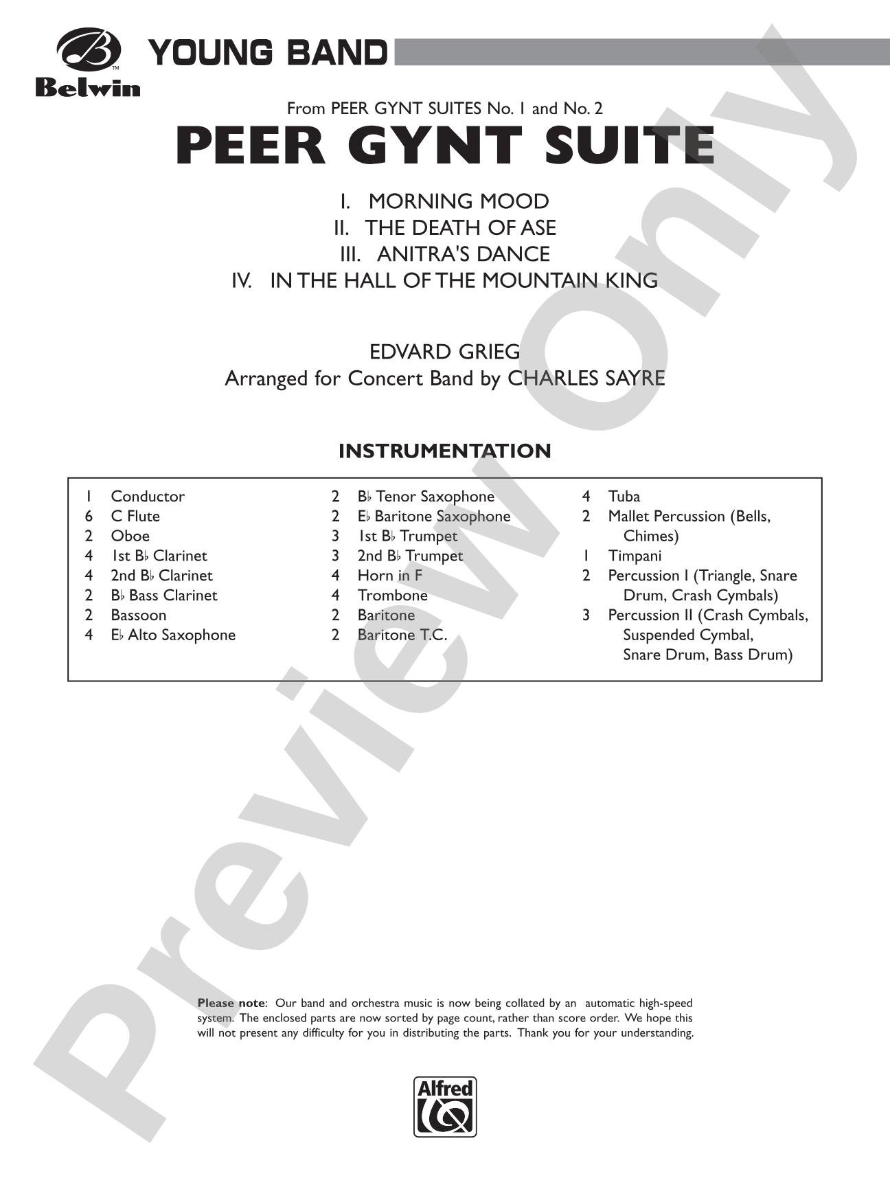 Peer Gynt Suite: Concert Band Conductor Score & Parts