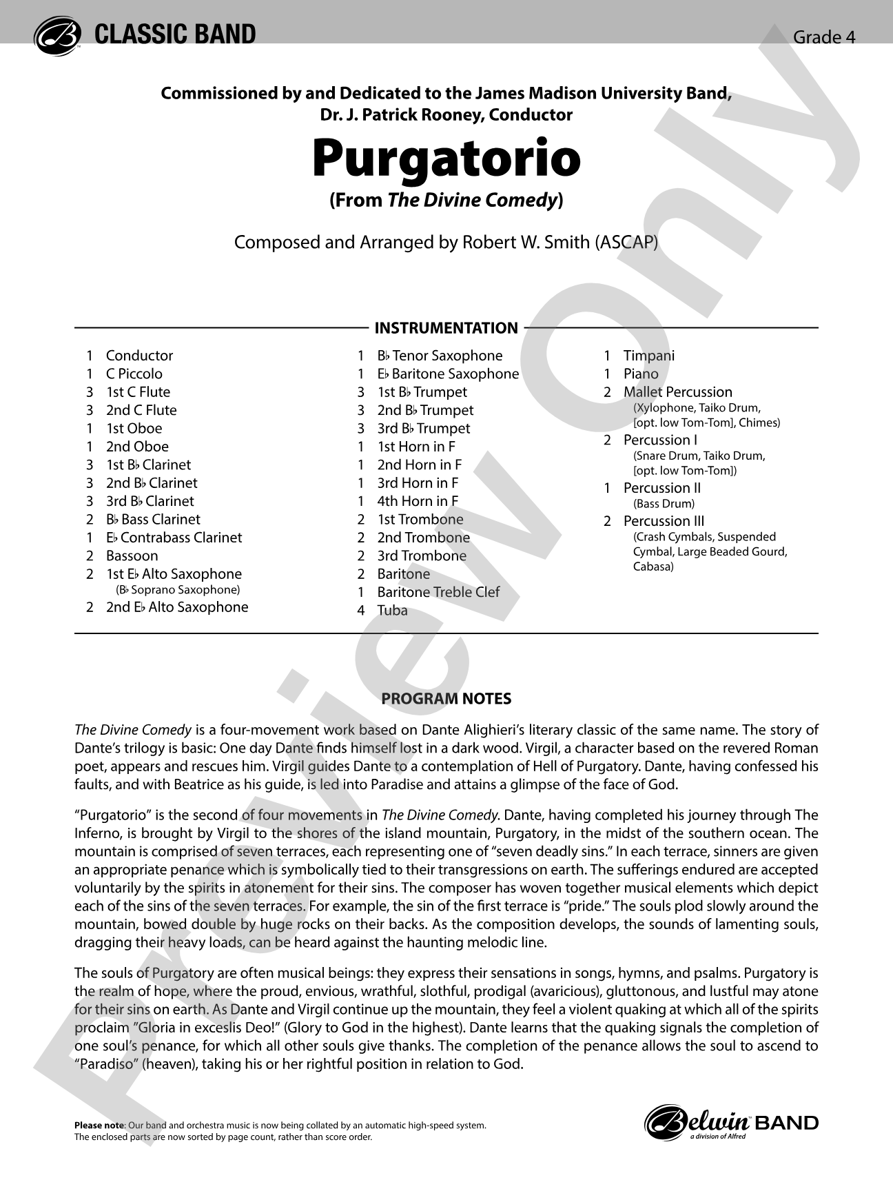 Purgatorio (from The Divine Comedy): Concert Band Conductor Score & Parts