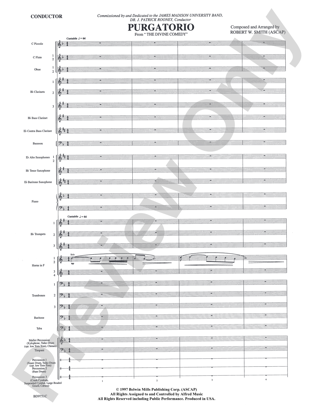 Purgatorio (from The Divine Comedy): Concert Band Conductor Score & Parts