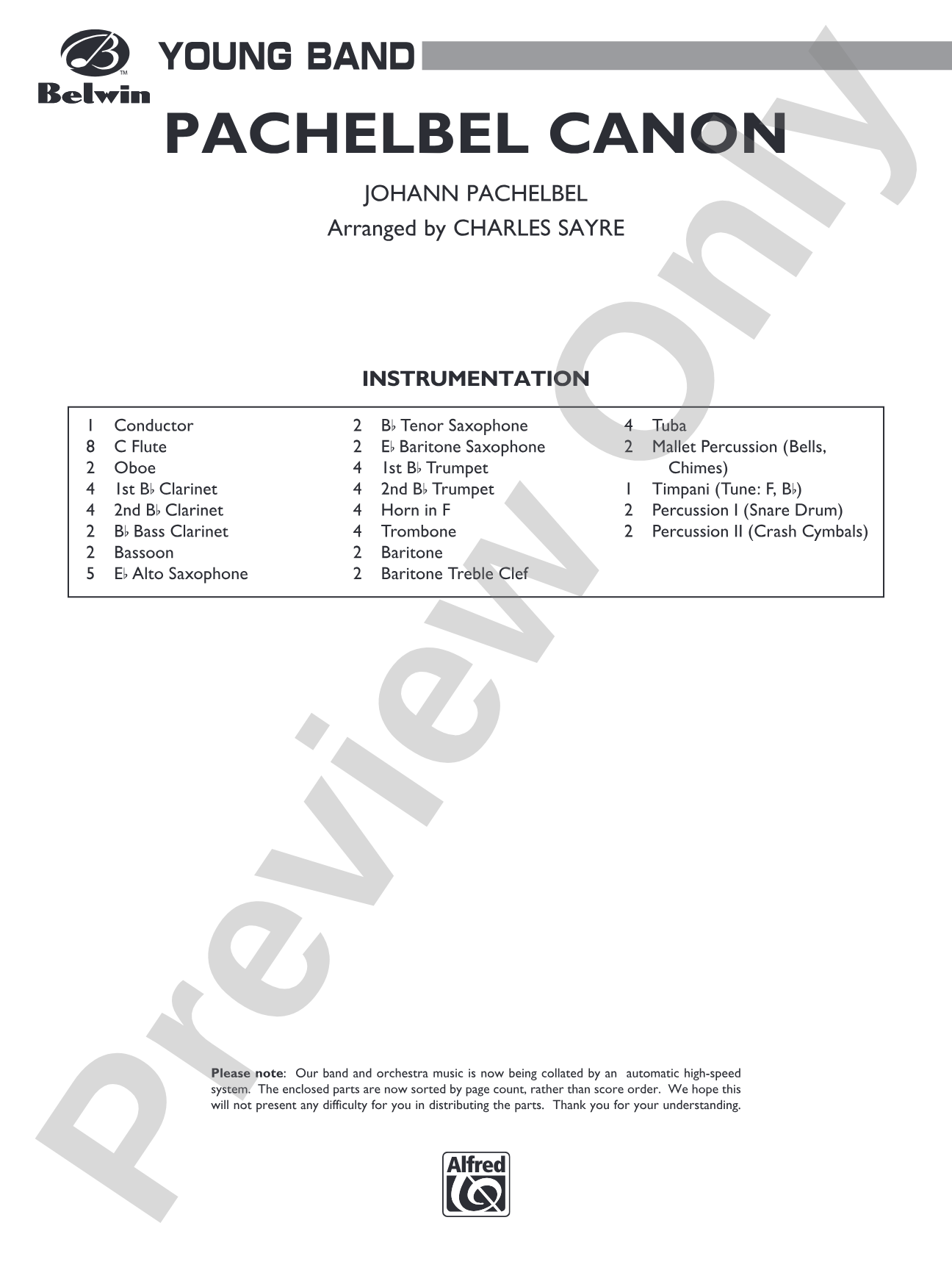 Pachelbel Canon: Concert Band Conductor Score & Parts