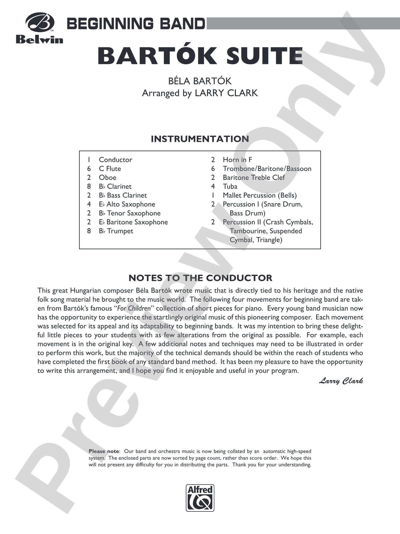 Bartók Suite (from For Children): Concert Band Conductor Score & Parts