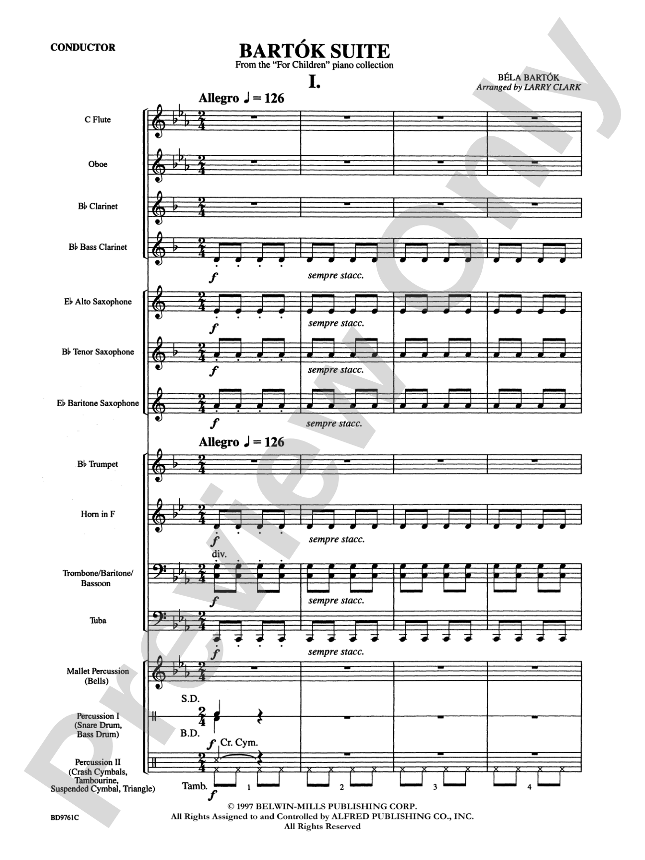 Bartók Suite (from For Children): Concert Band Conductor Score & Parts