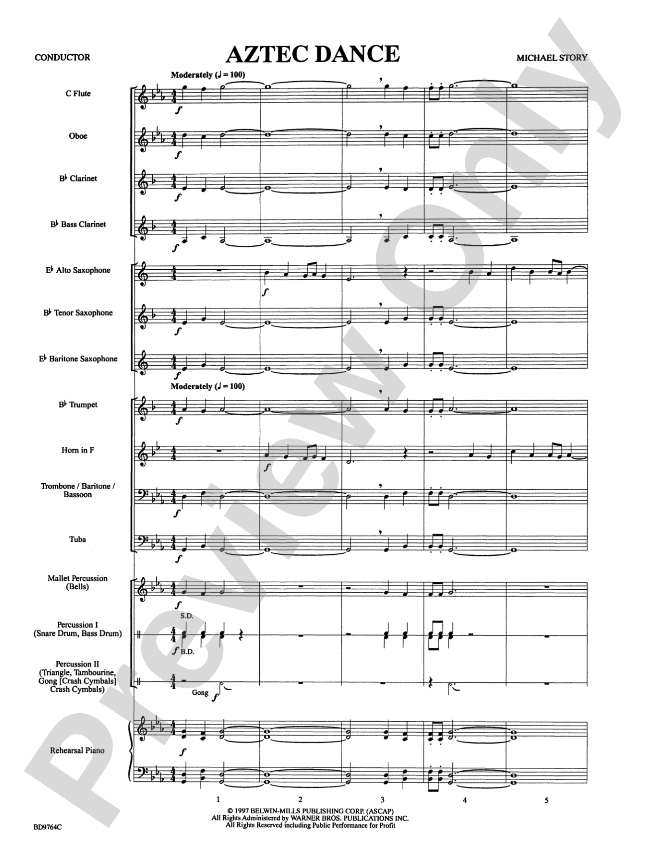 Aztec Dance: Concert Band Conductor Score & Parts