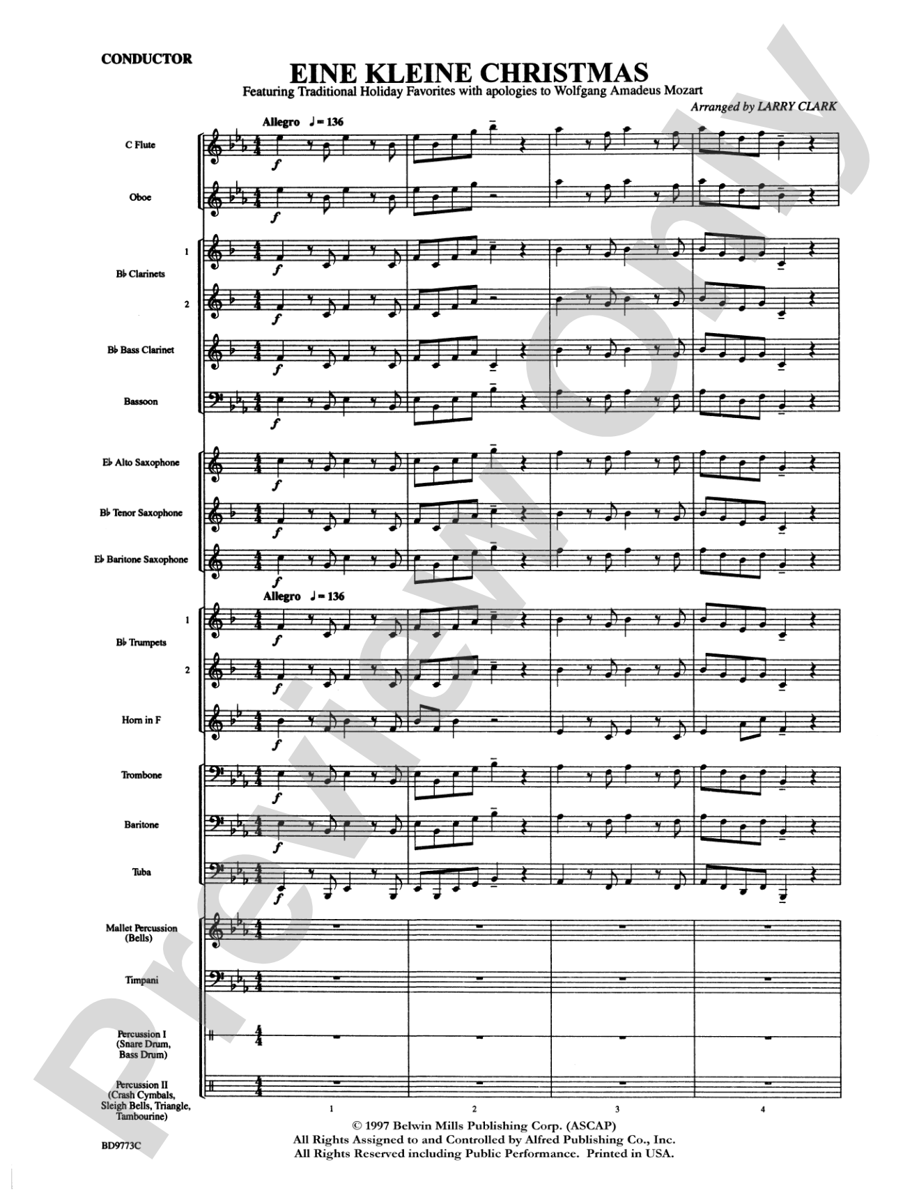 Eine Kleine Christmas (featuring Traditional Holiday Favorites (with apologies to Wolfgang Amadeus Mozart)): Concert Band Conductor Score & Parts