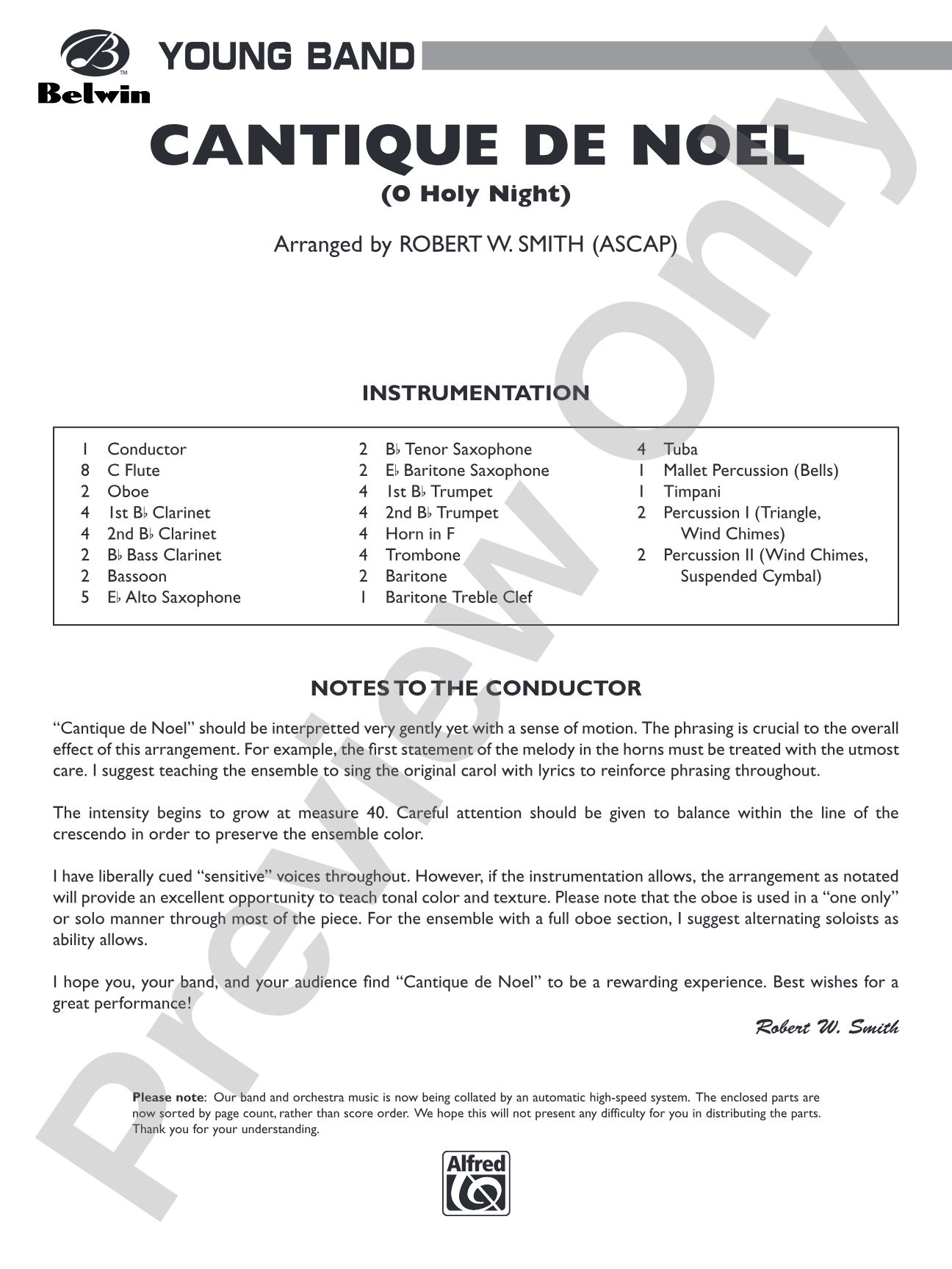 Cantique de Noel (O Holy Night): Concert Band Conductor Score & Parts