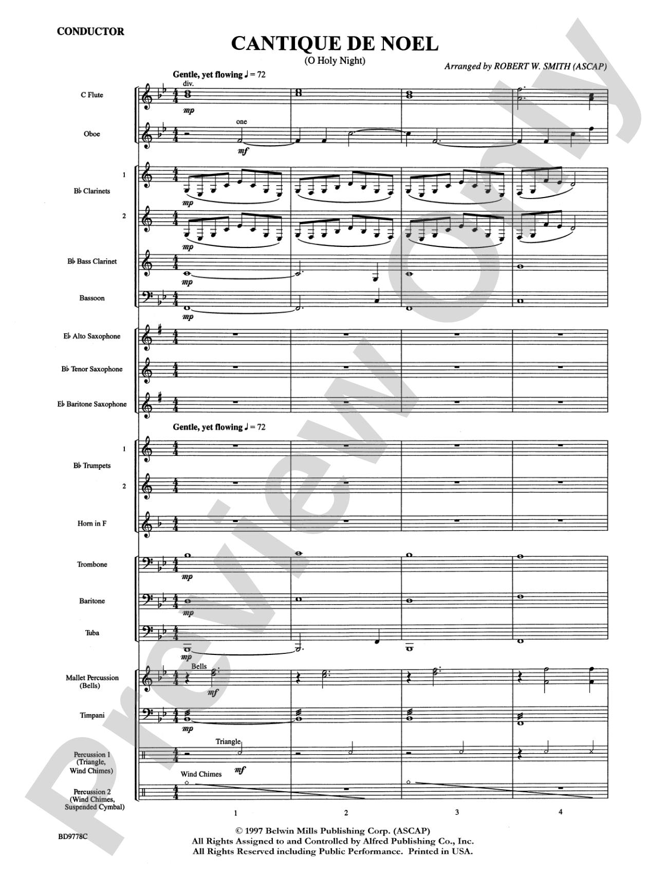 Cantique de Noel (O Holy Night): Concert Band Conductor Score & Parts