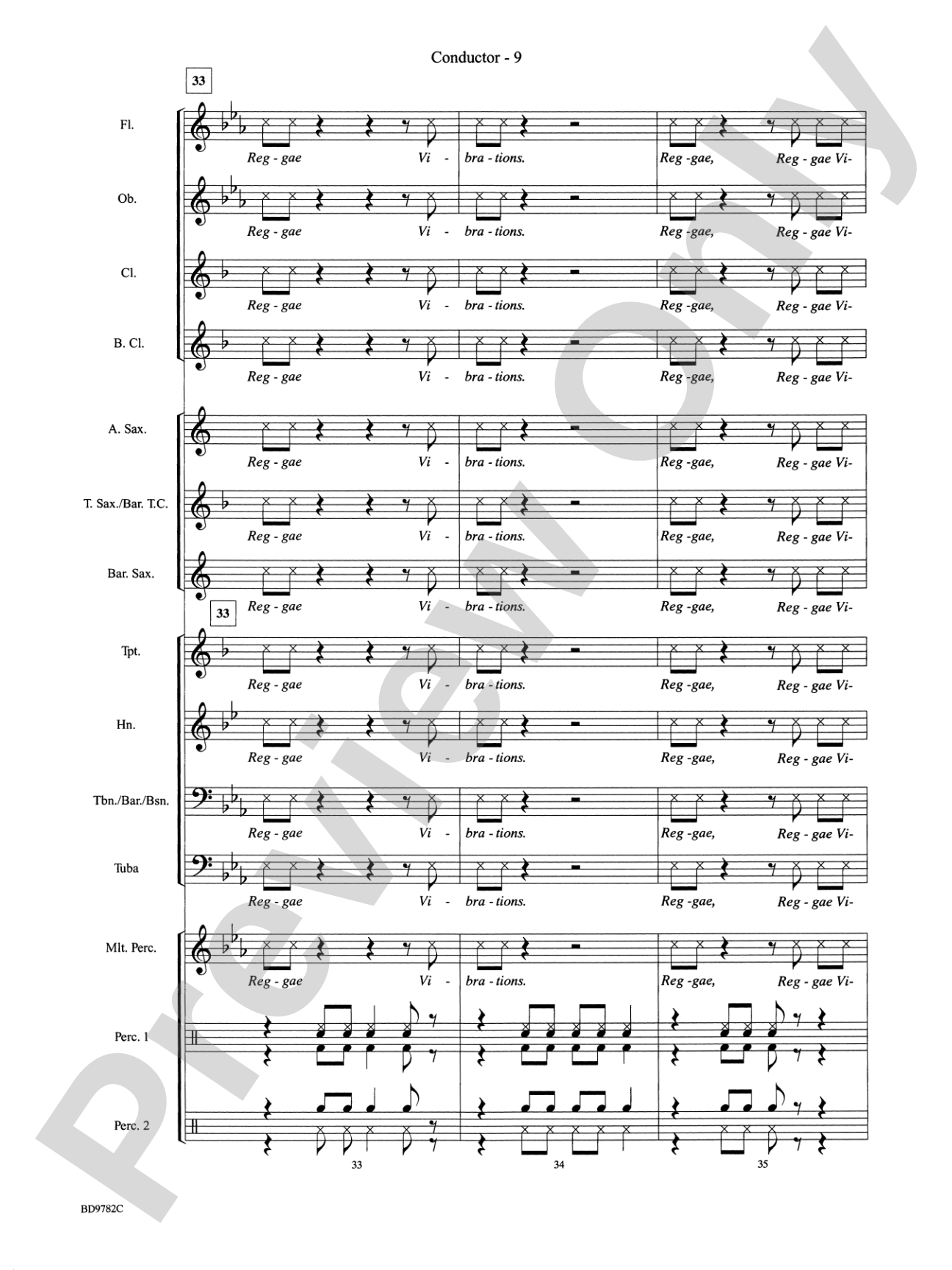 Reggae Vibrations: Concert Band Conductor Score & Parts