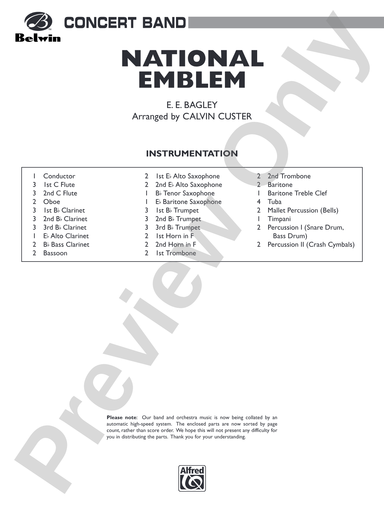 National Emblem: Concert Band Conductor Score & Parts