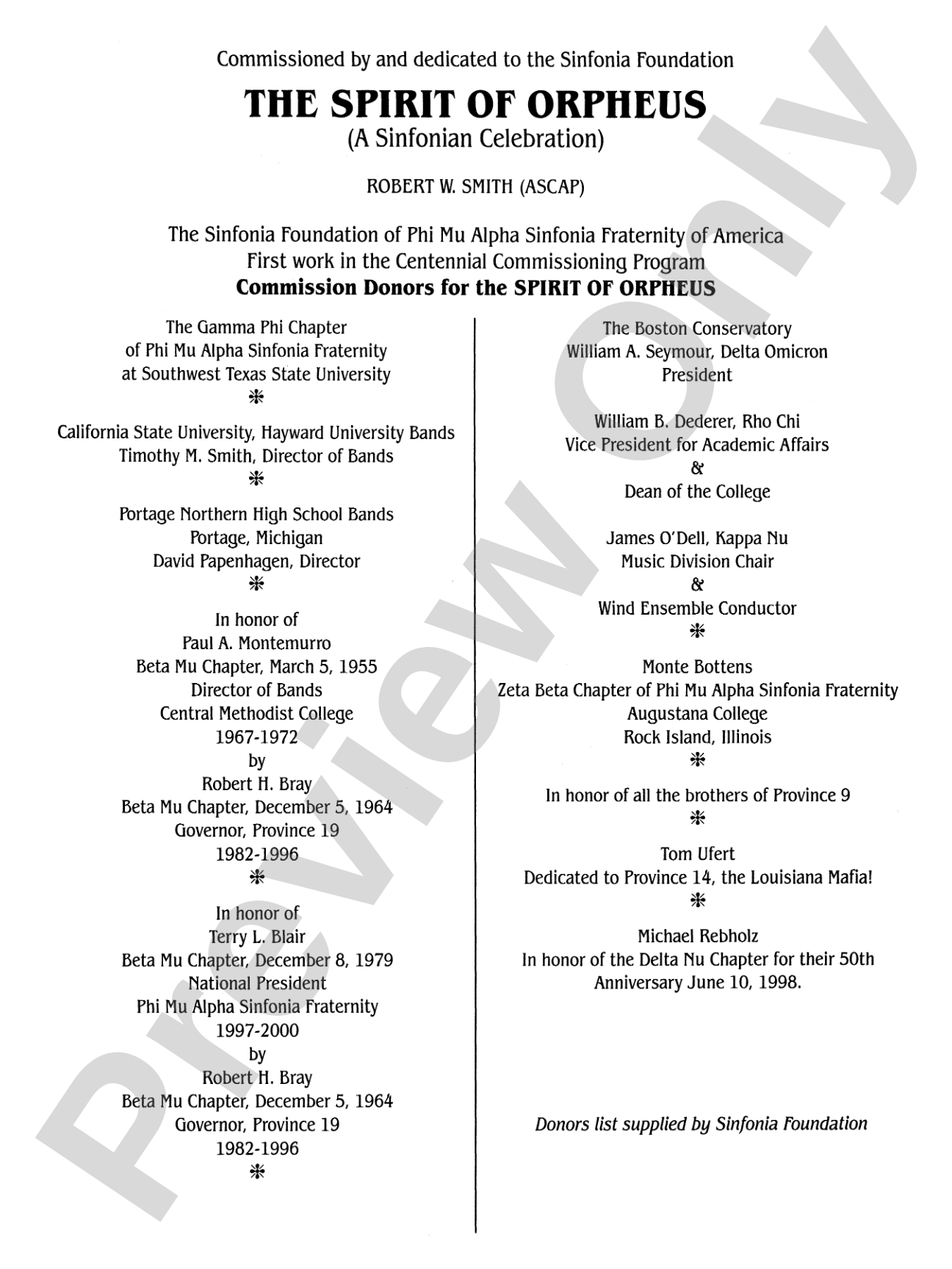 The Spirit of Orpheus (A Sinfonian Celebration): Concert Band Conductor Score & Parts