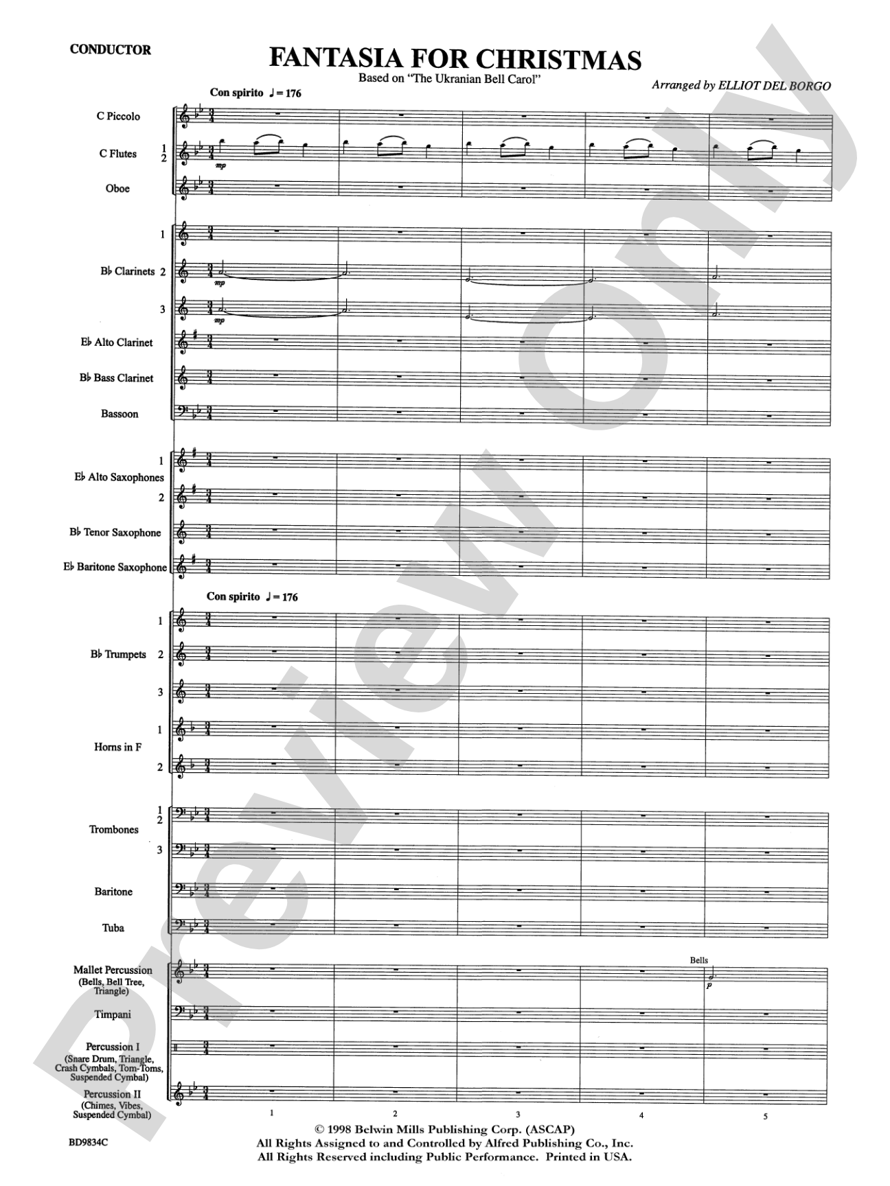 Fantasia for Christmas (based on "The Ukranian Bell Carol"): Concert Band Conductor Score & Parts