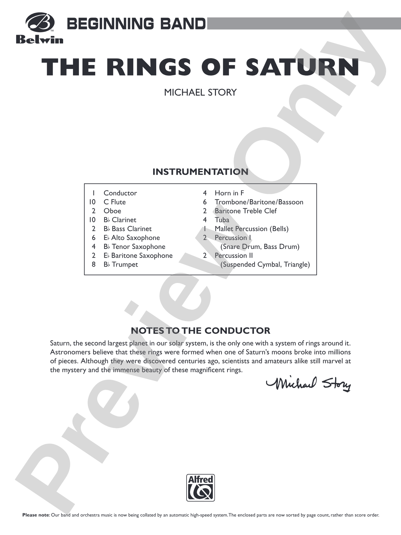 The Rings of Saturn: Concert Band Conductor Score & Parts
