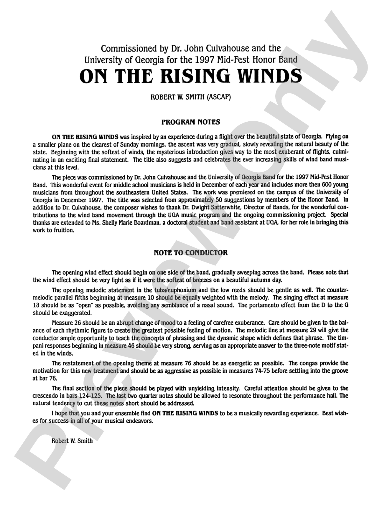 On the Rising Winds: Concert Band Conductor Score & Parts