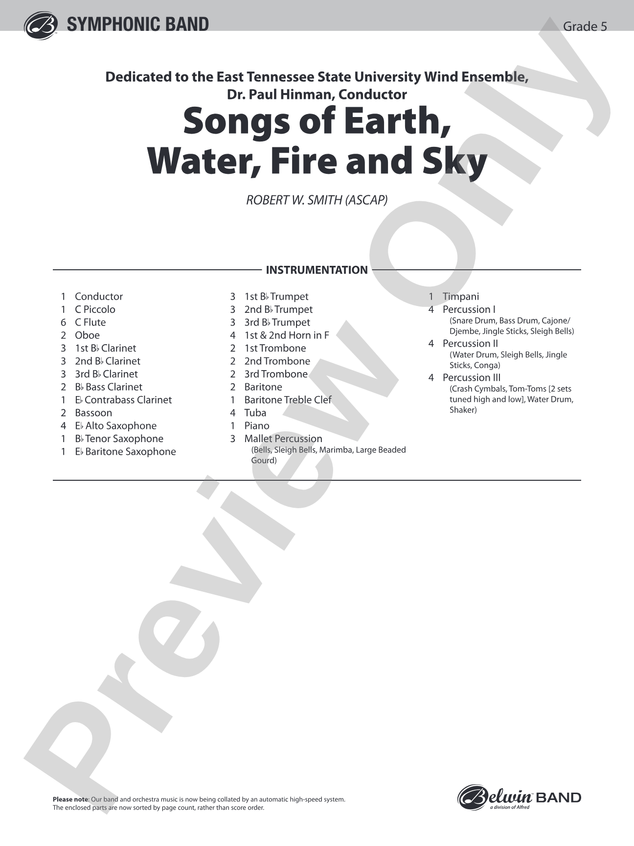 Songs of Earth, Water, Fire and Sky: Concert Band Conductor Score & Parts