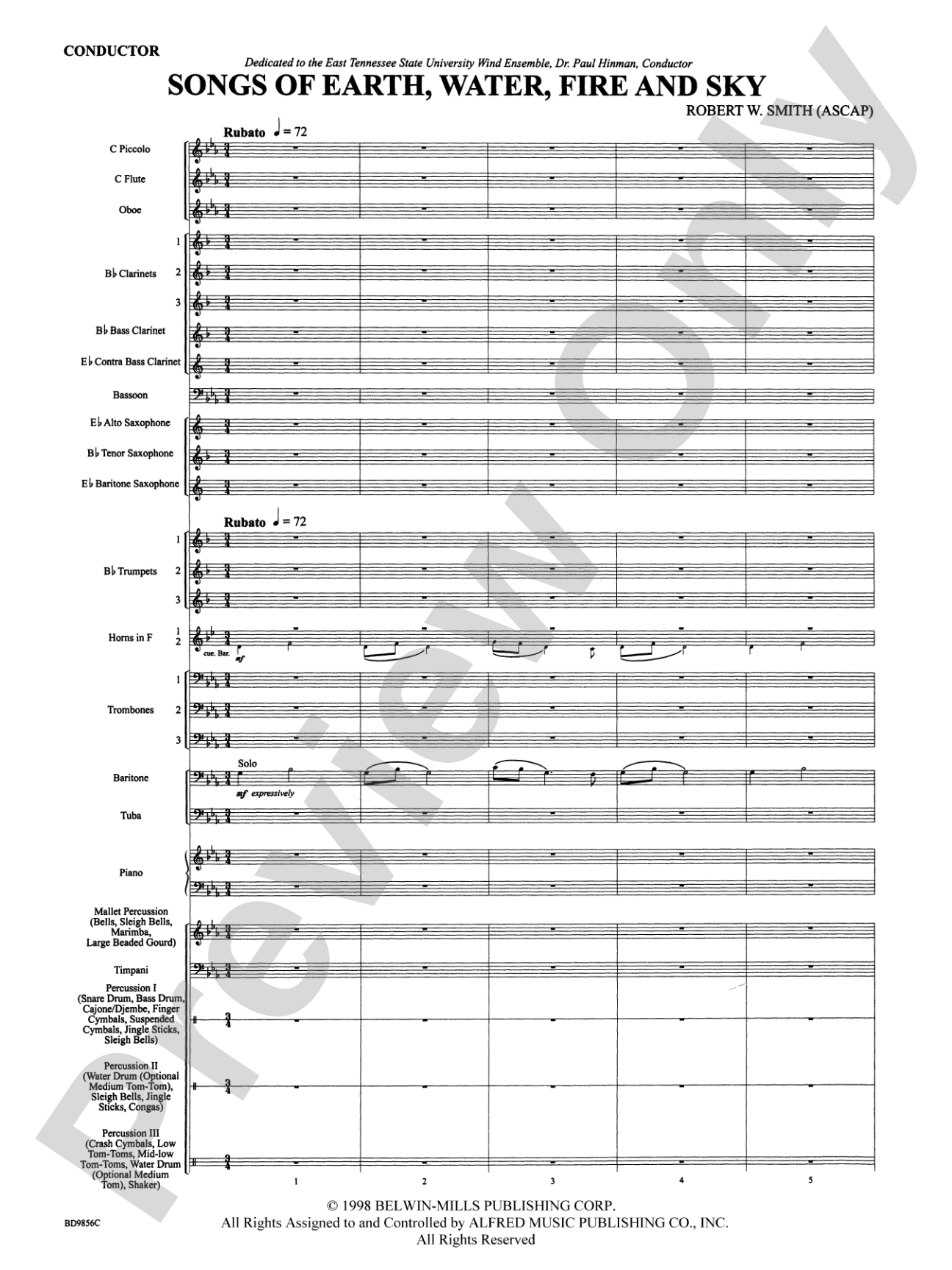 Songs of Earth, Water, Fire and Sky: Concert Band Conductor Score & Parts