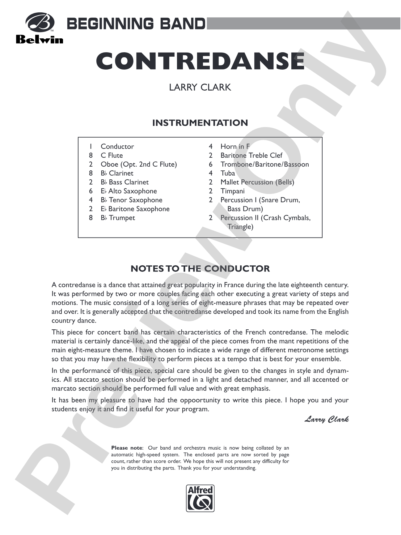 Contredanse: Concert Band Conductor Score & Parts
