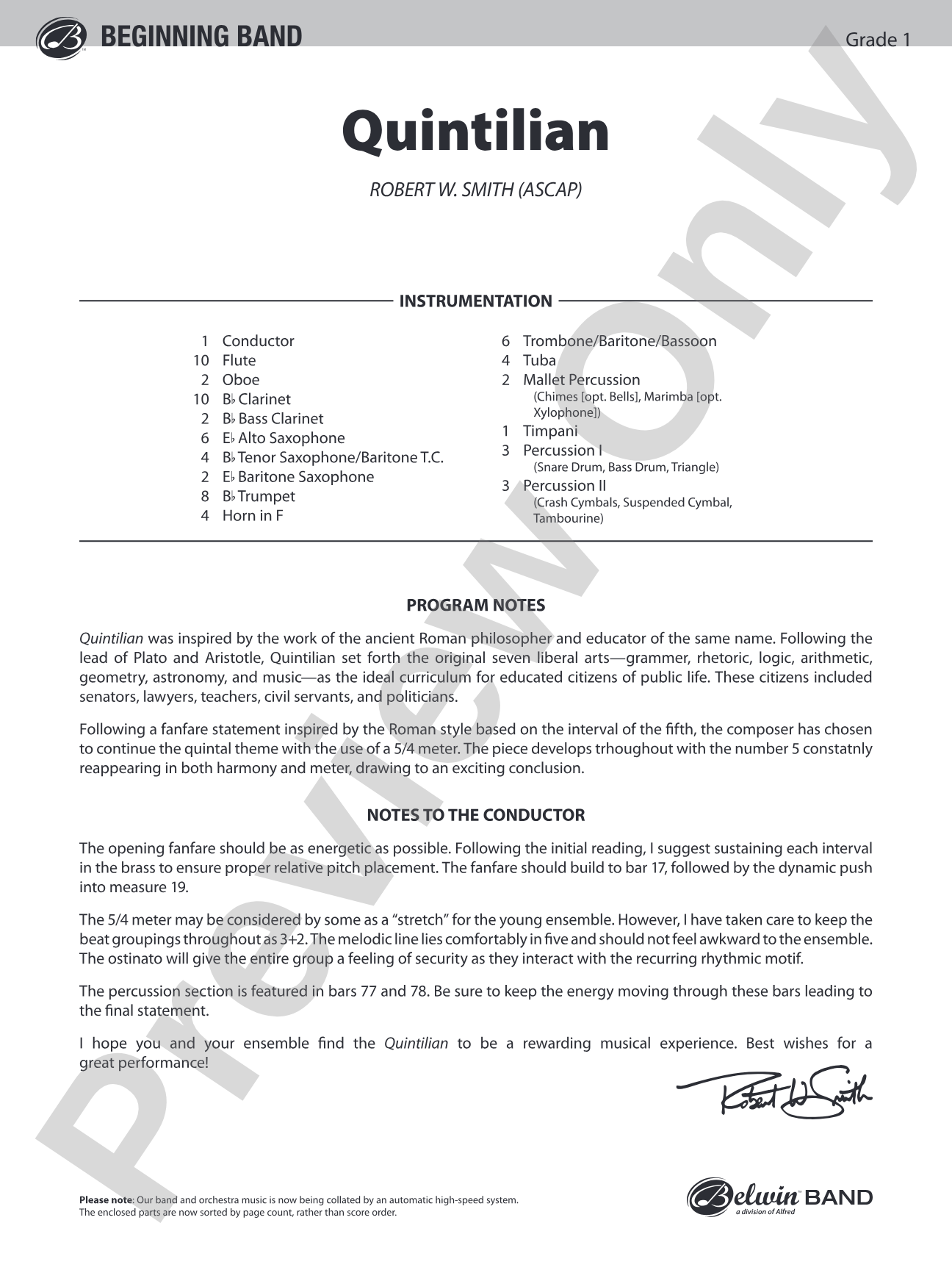 Quintilian: Concert Band Conductor Score & Parts