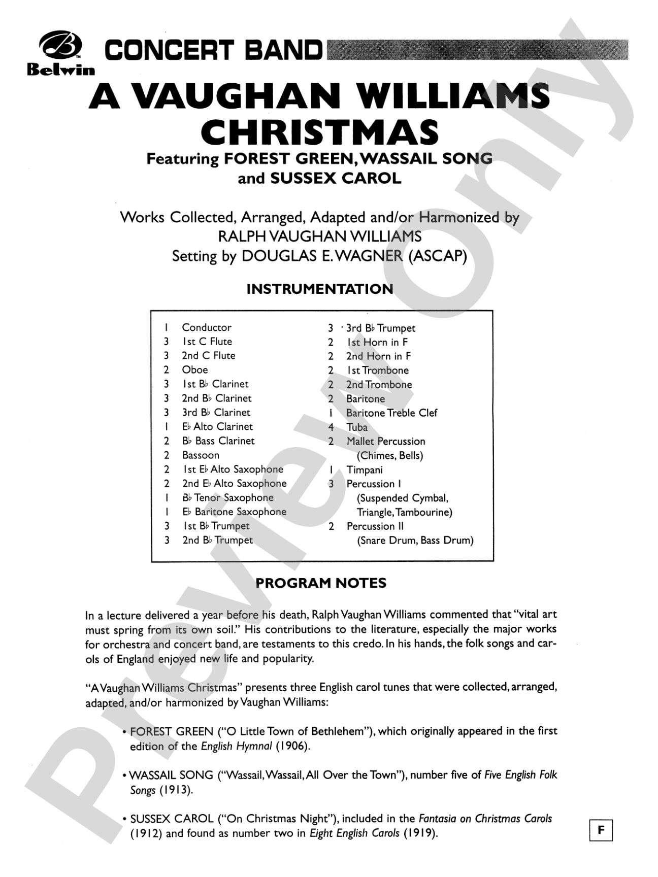 A Vaughan Williams Christmas: Concert Band Conductor Score & Parts