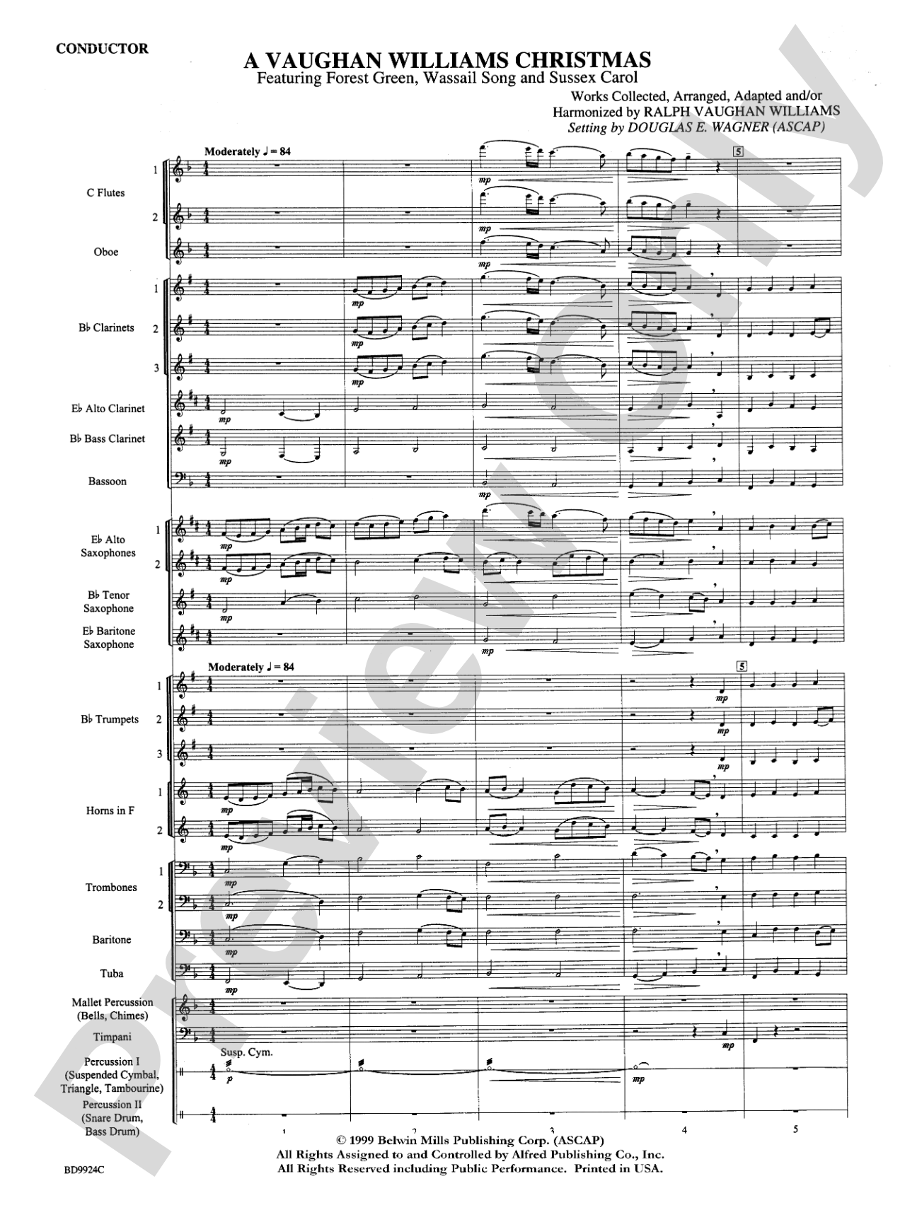 A Vaughan Williams Christmas: Concert Band Conductor Score & Parts