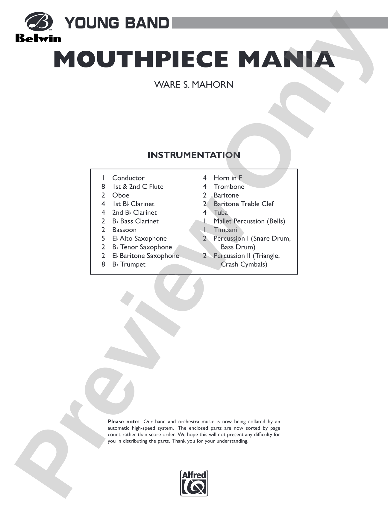Mouthpiece Mania: Concert Band Conductor Score & Parts