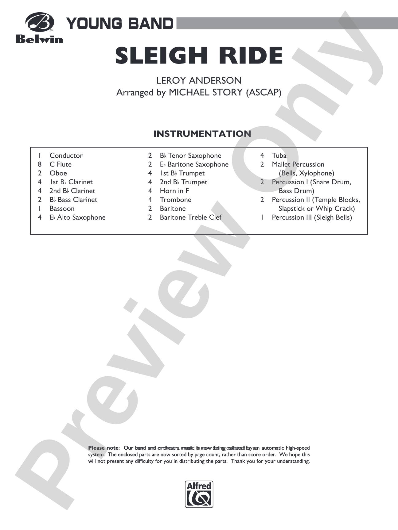Sleigh Ride: Concert Band Conductor Score & Parts