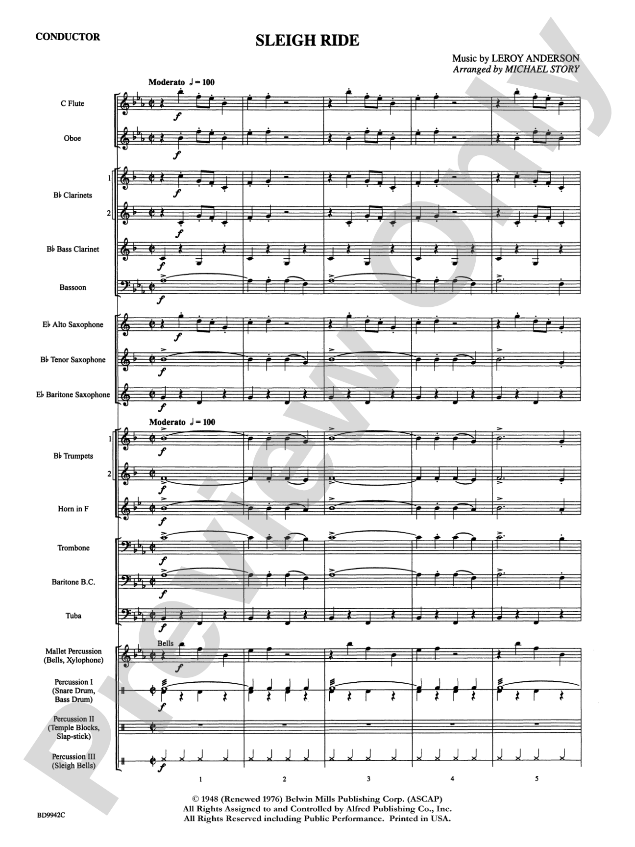 Sleigh Ride: Concert Band Conductor Score & Parts