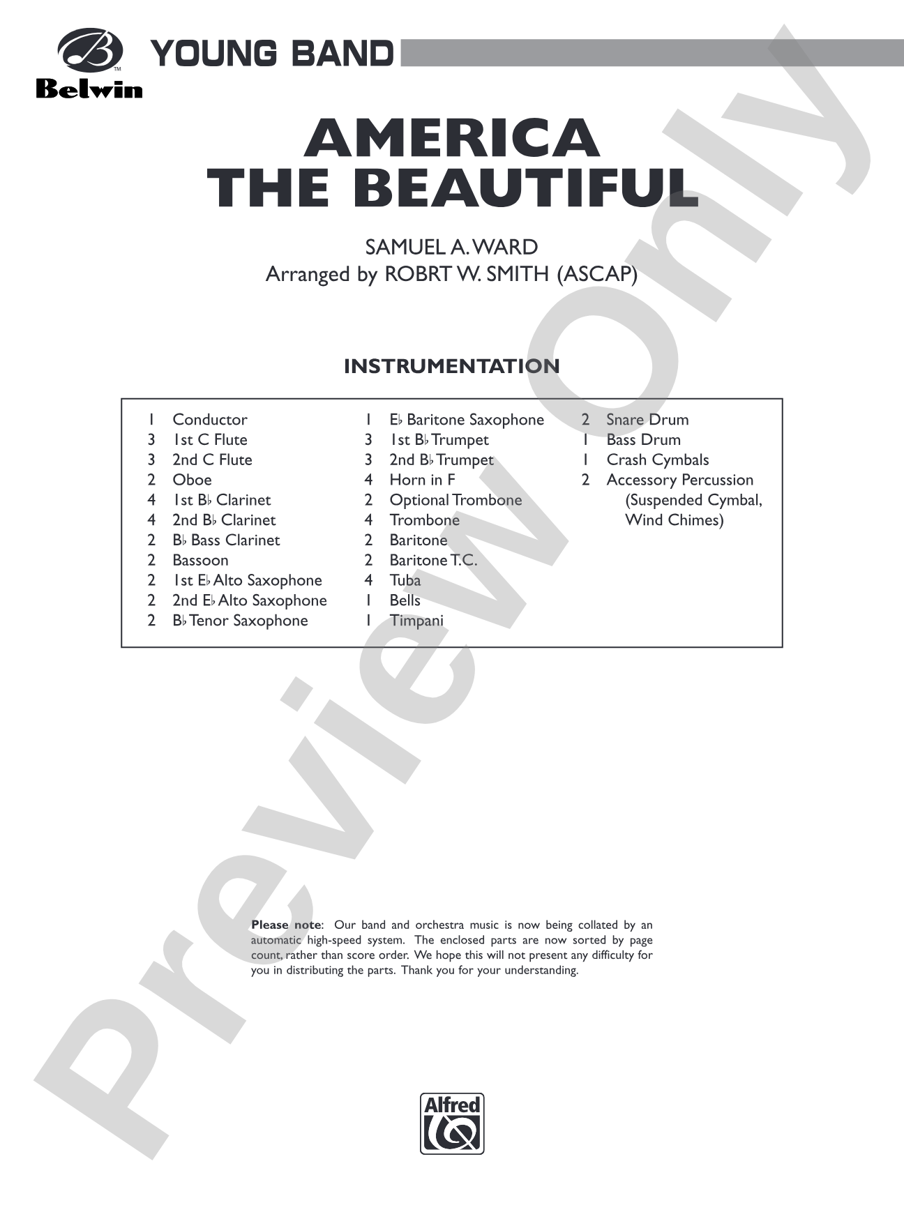 America the Beautiful: Concert Band Conductor Score & Parts