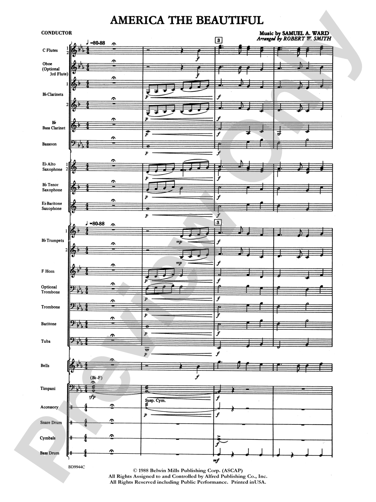 America the Beautiful: Concert Band Conductor Score & Parts