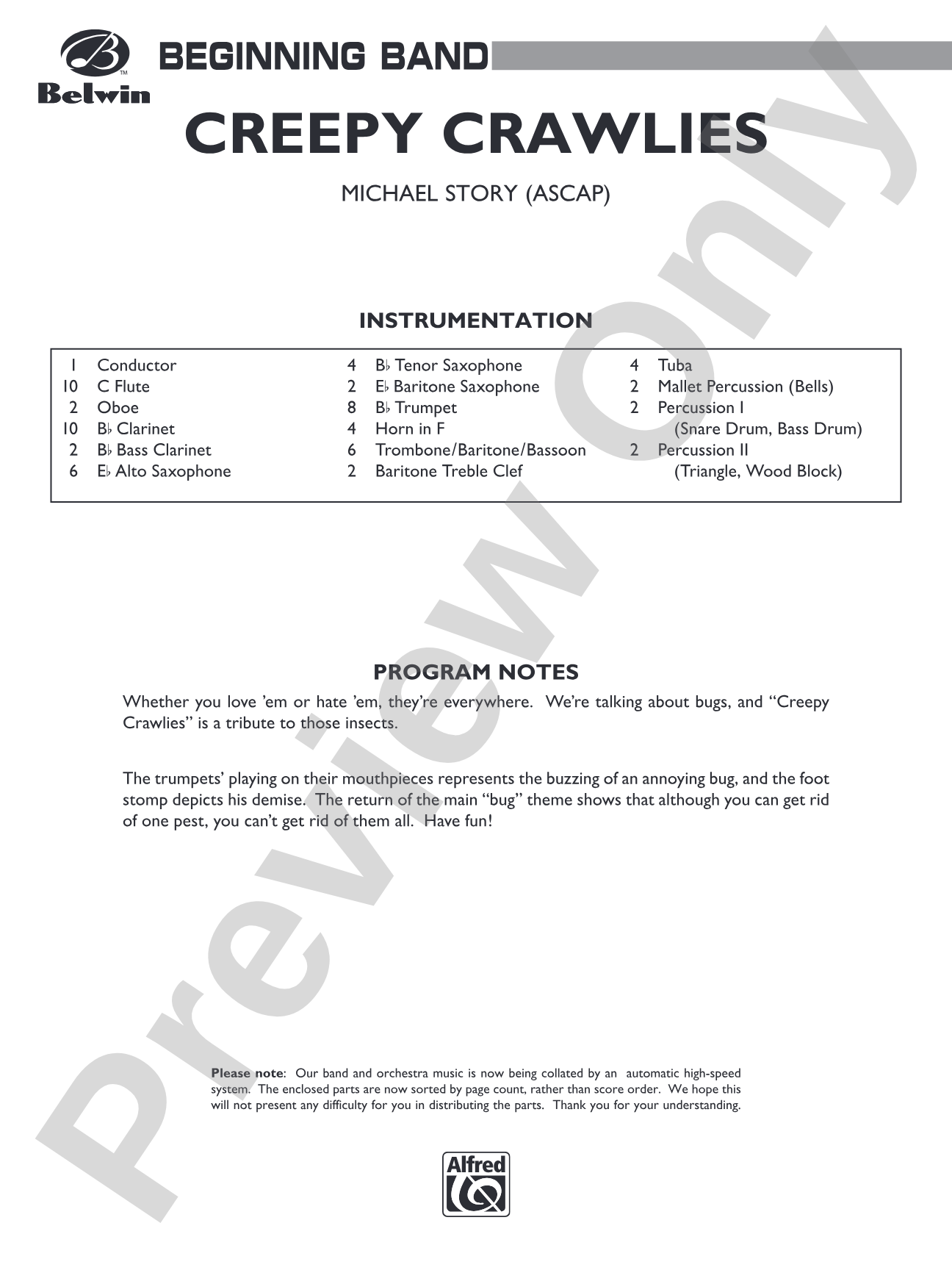 Creepy Crawlies: Concert Band Conductor Score & Parts