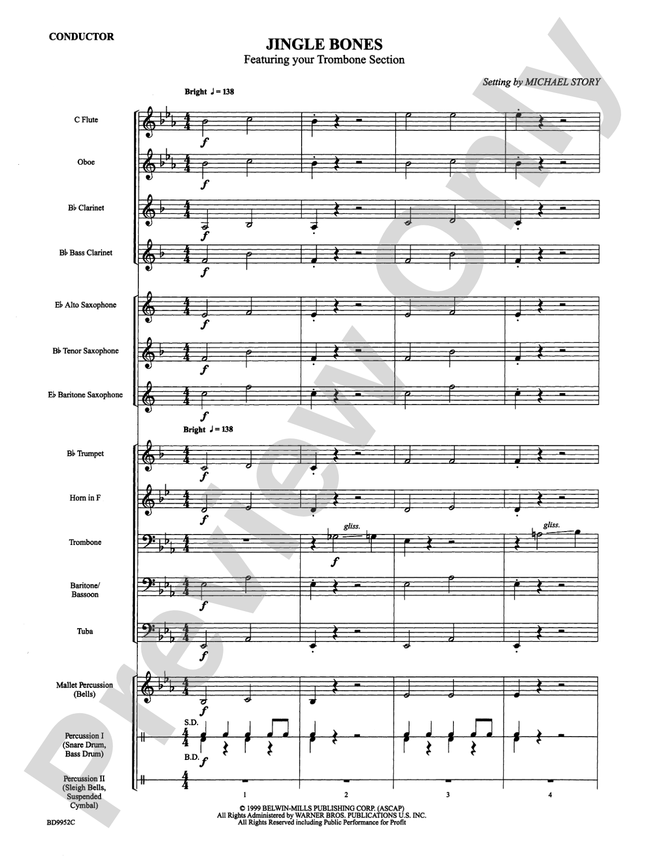 Jingle Bones: Concert Band Conductor Score & Parts