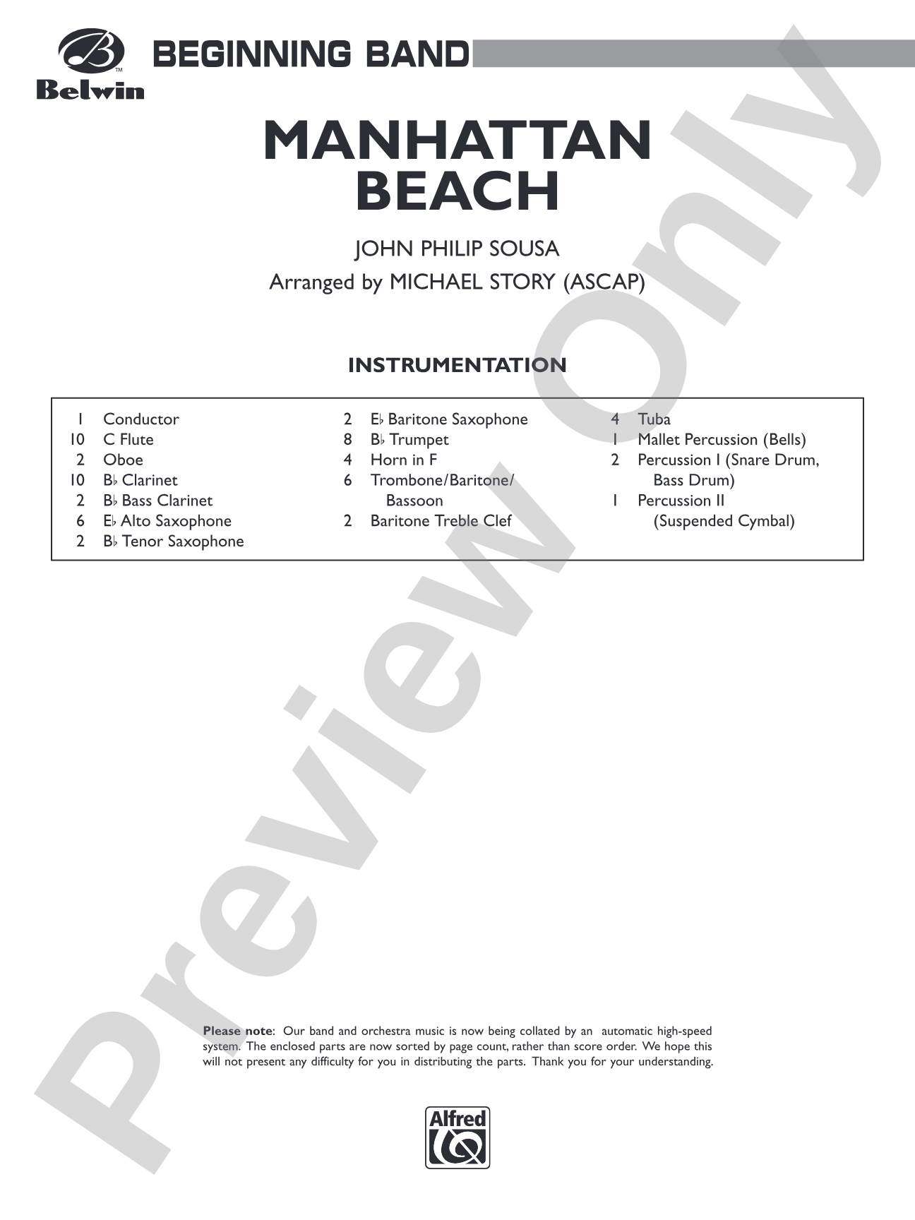 Manhattan Beach: Concert Band Conductor Score & Parts