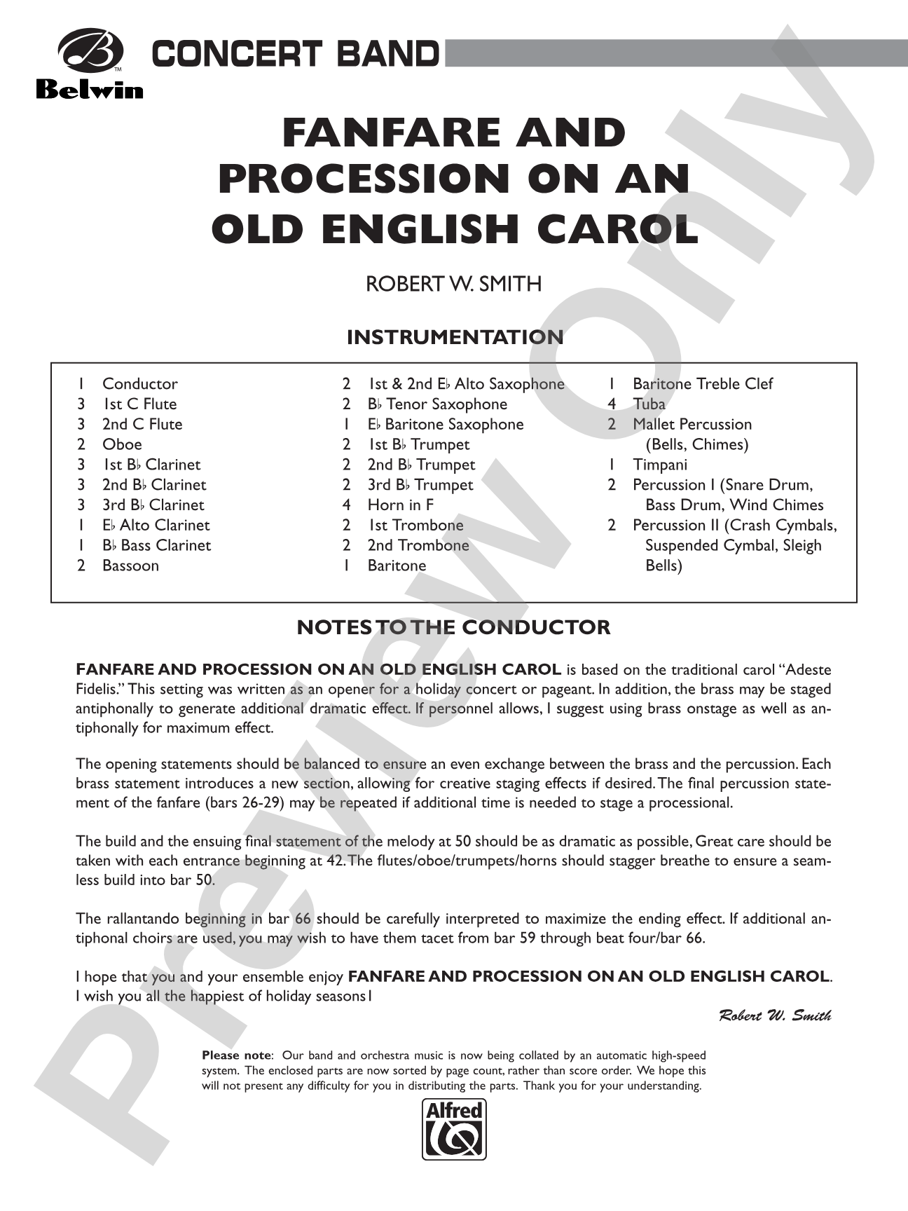 Fanfare and Processional on an Old English Carol: Concert Band Conductor Score & Parts