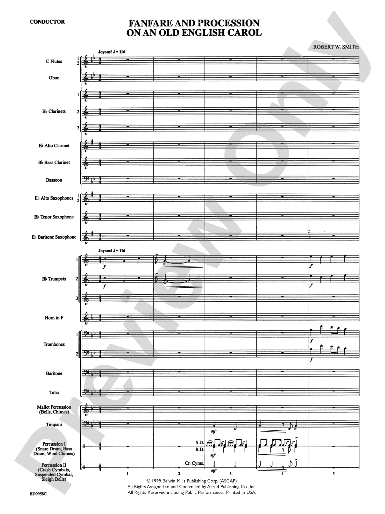 Fanfare and Processional on an Old English Carol: Concert Band Conductor Score & Parts