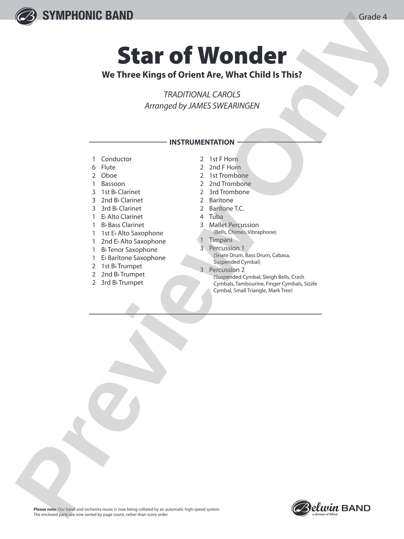 Star of Wonder: Concert Band Conductor Score & Parts