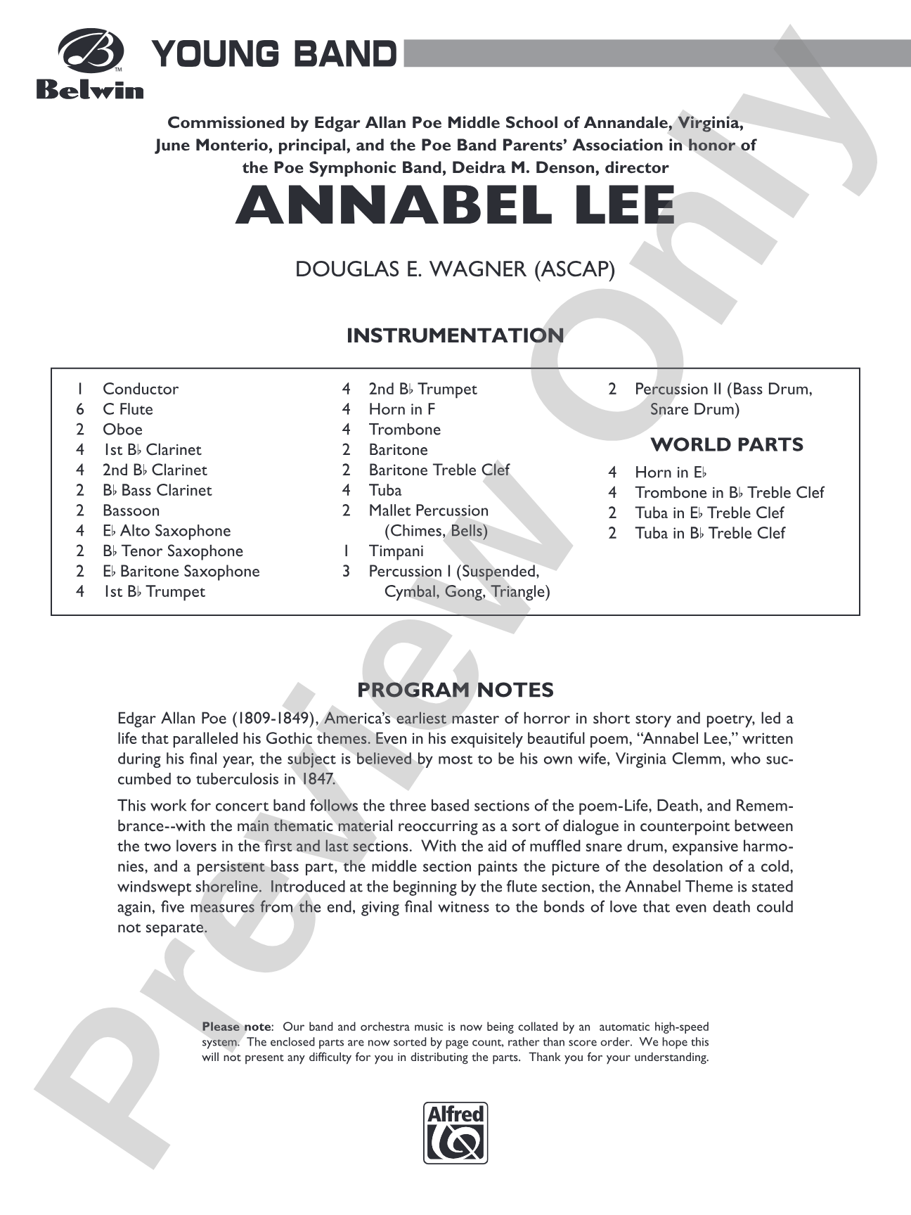 Annabel Lee: Concert Band Conductor Score & Parts