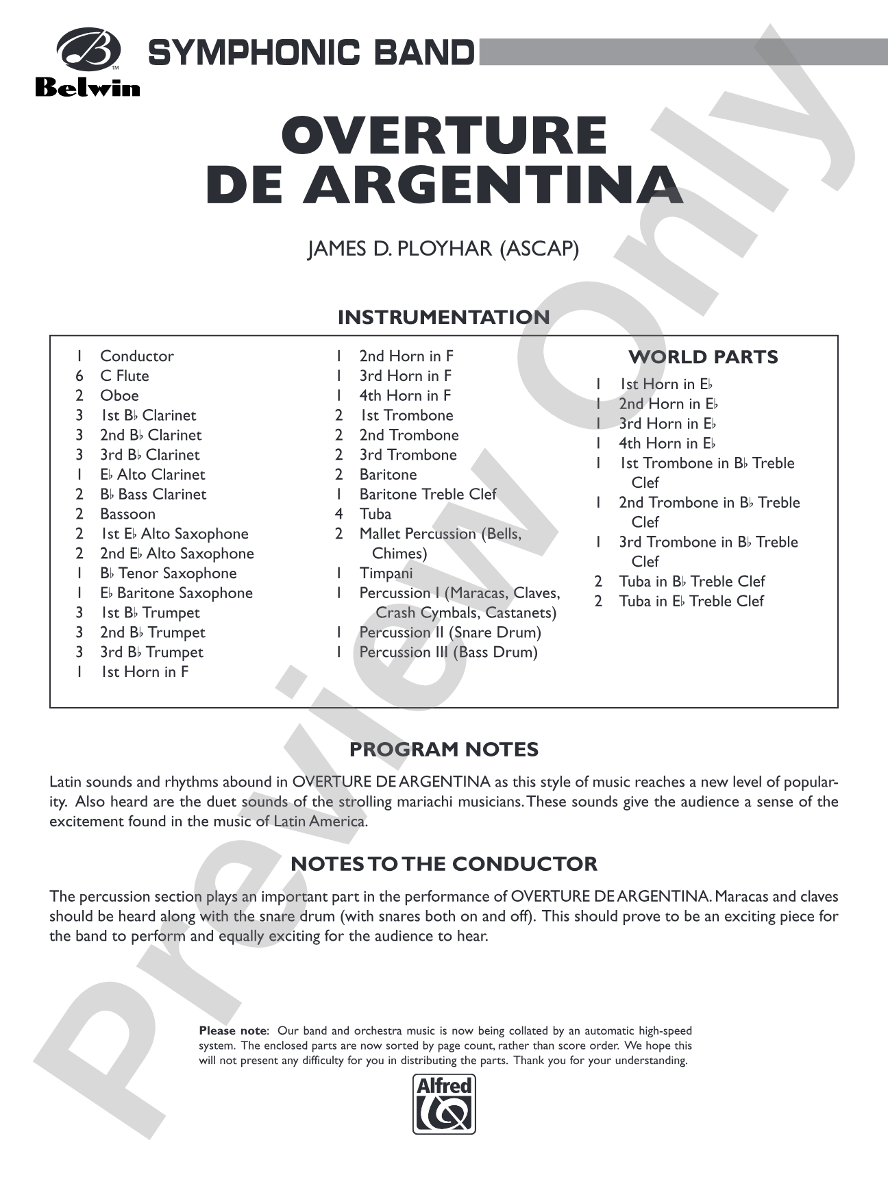 Overture de Argentina: Concert Band Conductor Score & Parts