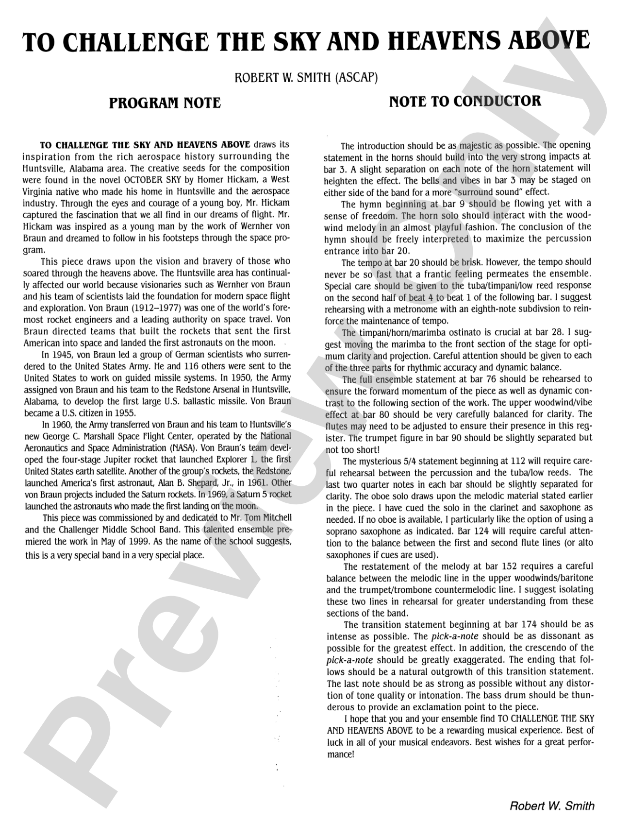 To Challenge the Sky and Heavens Above: Concert Band Conductor Score & Parts