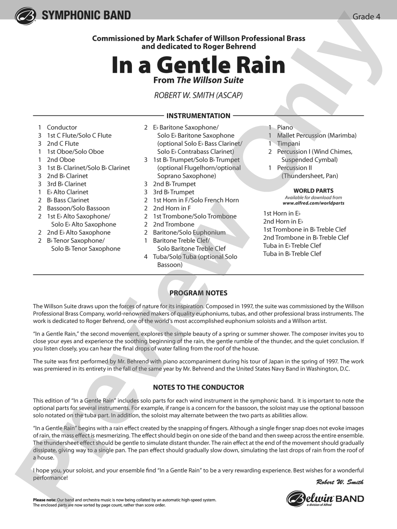 In a Gentle Rain: Concert Band Conductor Score & Parts