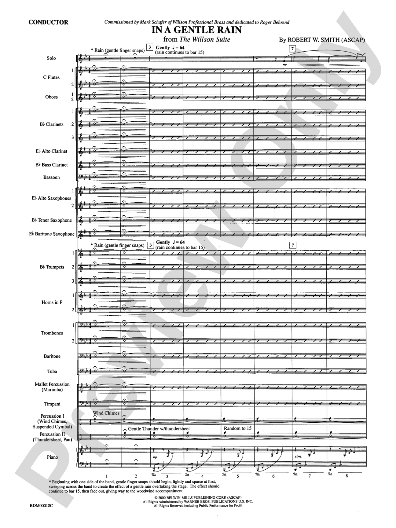 In a Gentle Rain: Concert Band Conductor Score & Parts