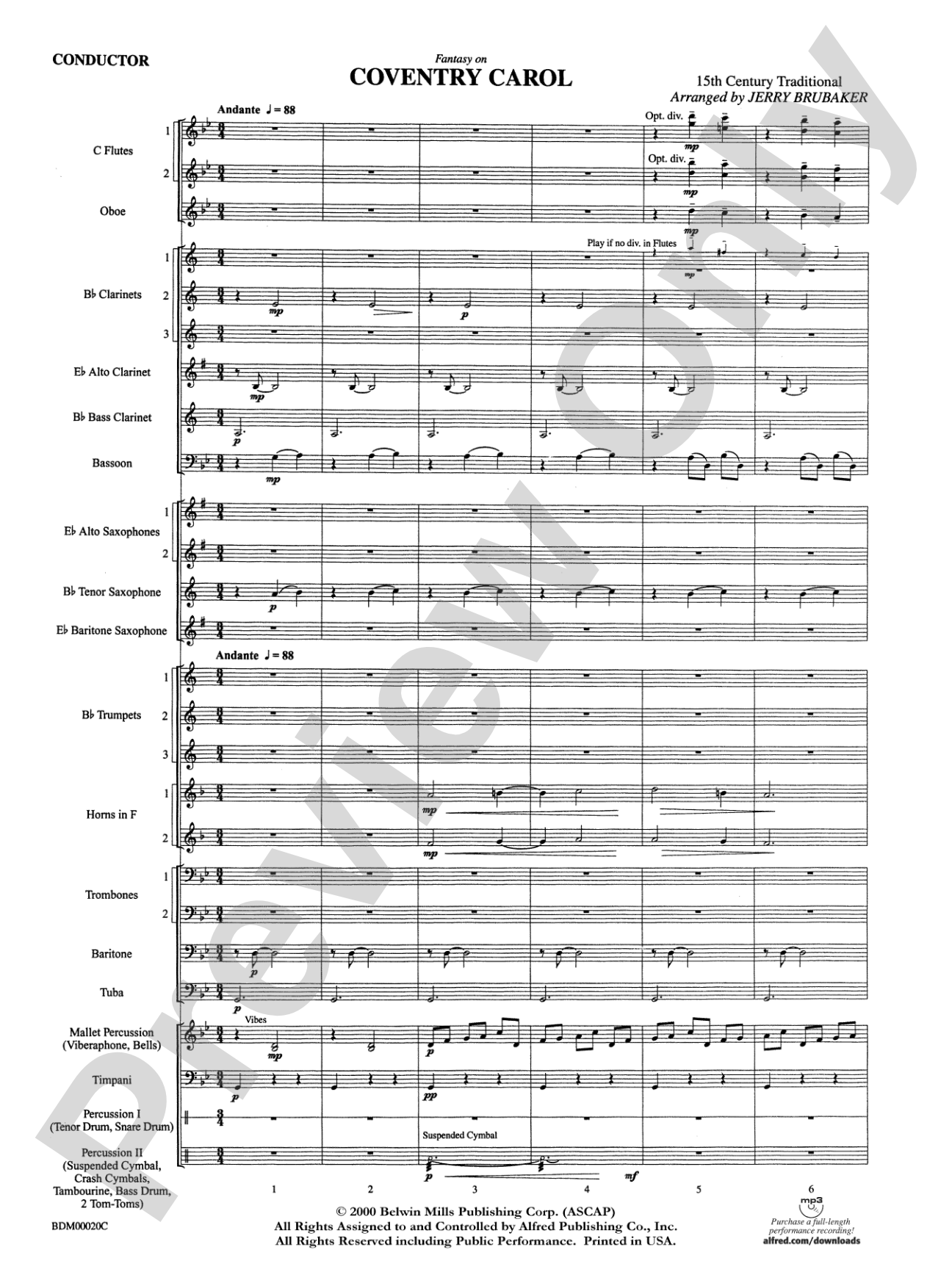 Coventry Carol: Concert Band Conductor Score & Parts
