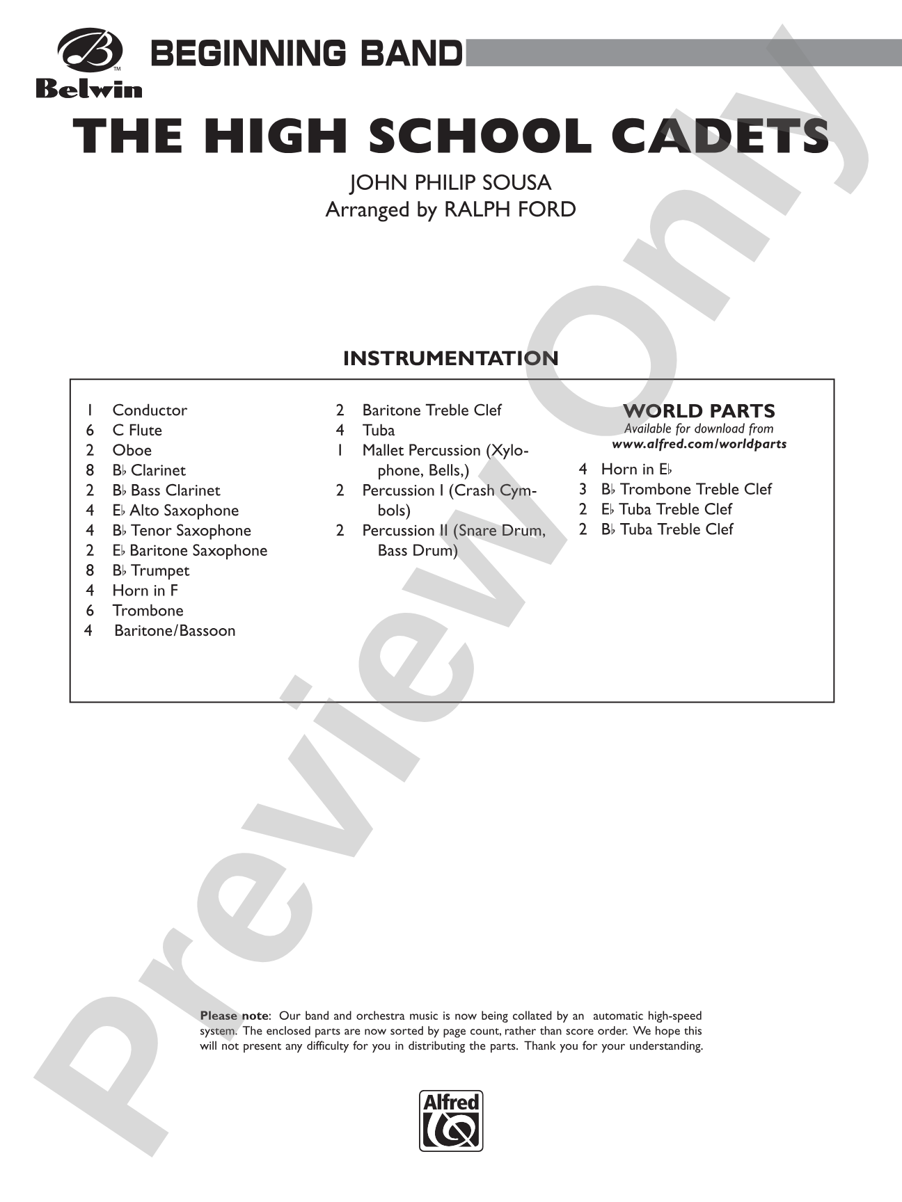 The High School Cadets: Concert Band Conductor Score & Parts