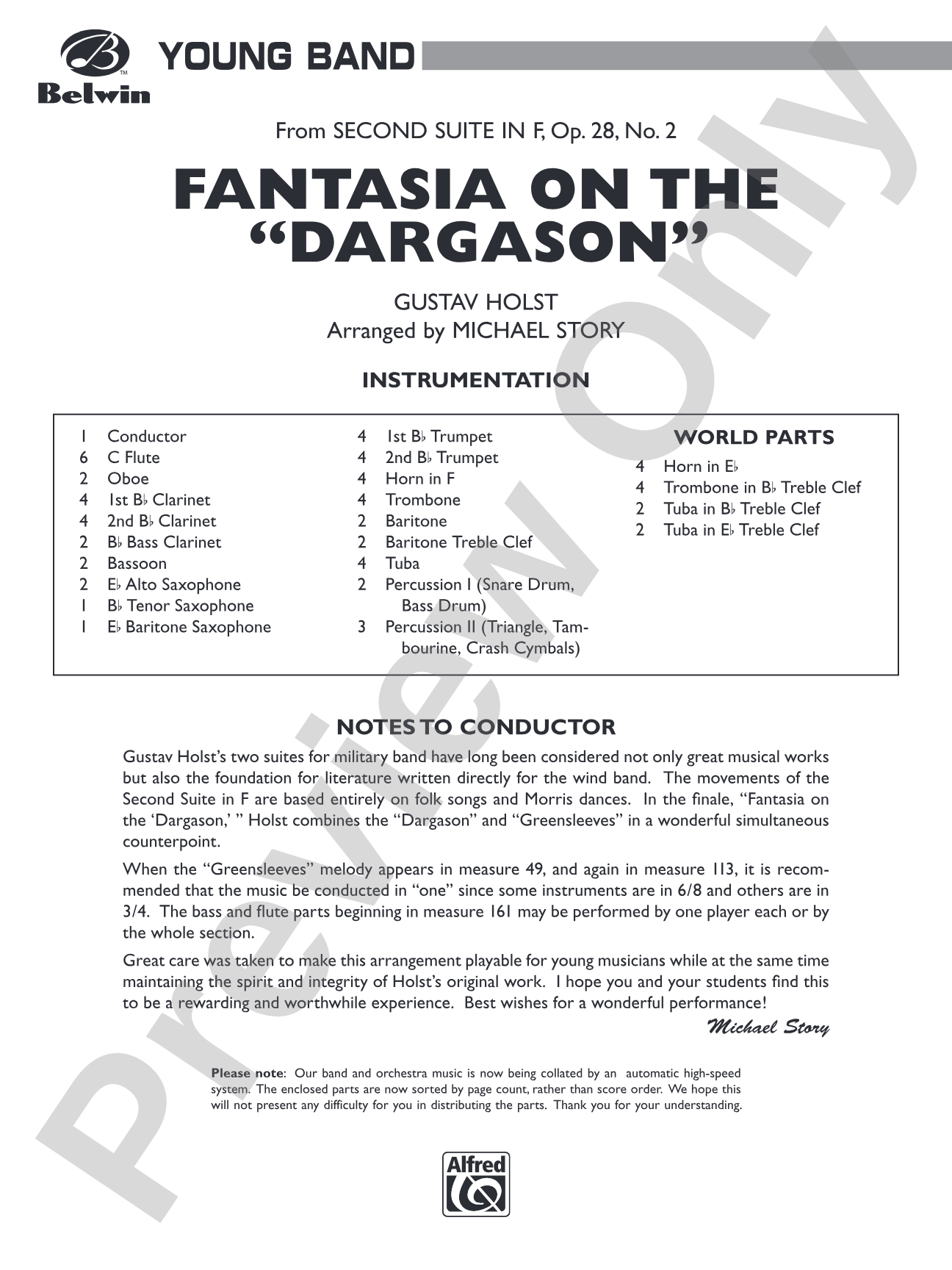 Fantasia on the "Dargason": Concert Band Conductor Score & Parts