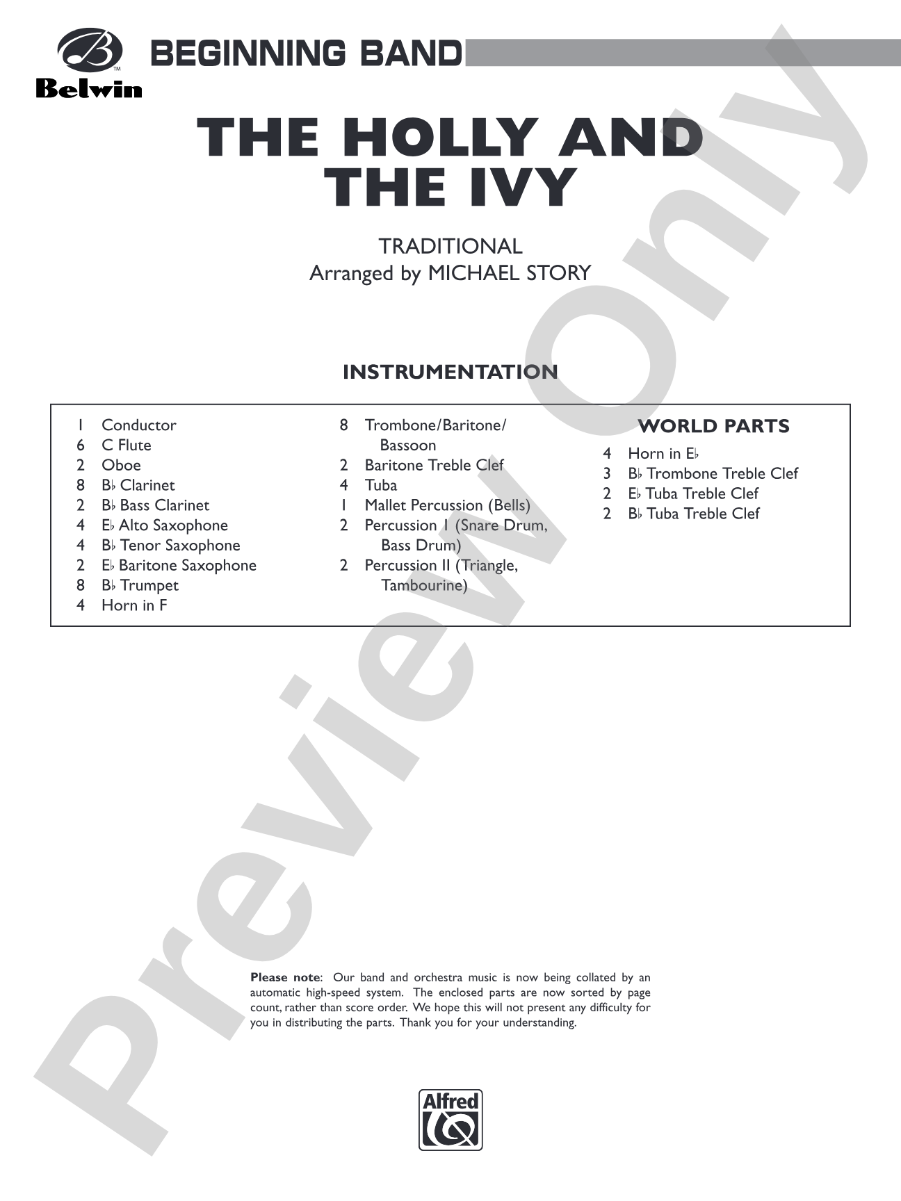 The Holly and the Ivy: Concert Band Conductor Score & Parts
