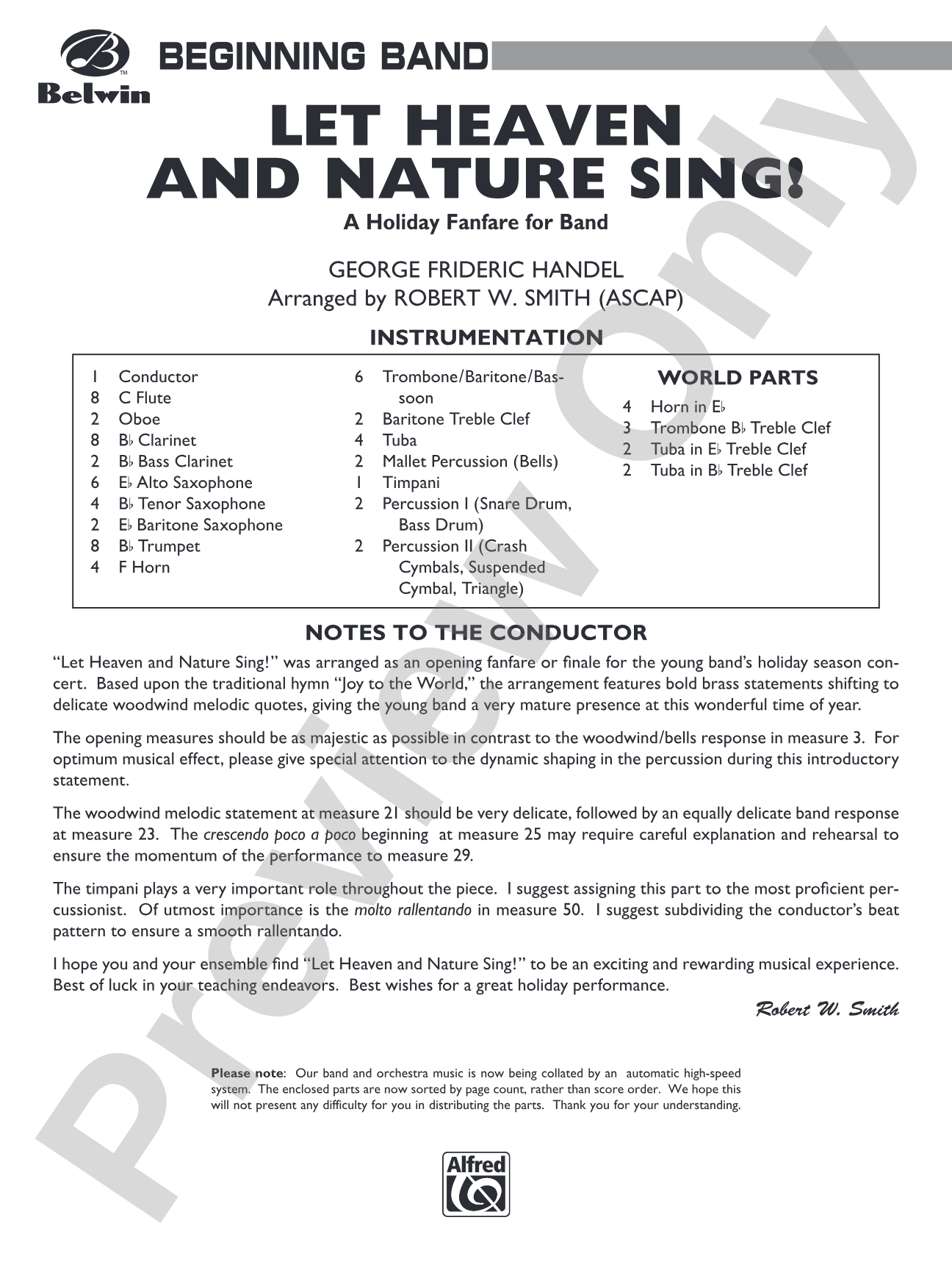 Let Heaven and Nature Sing!: Concert Band Conductor Score & Parts