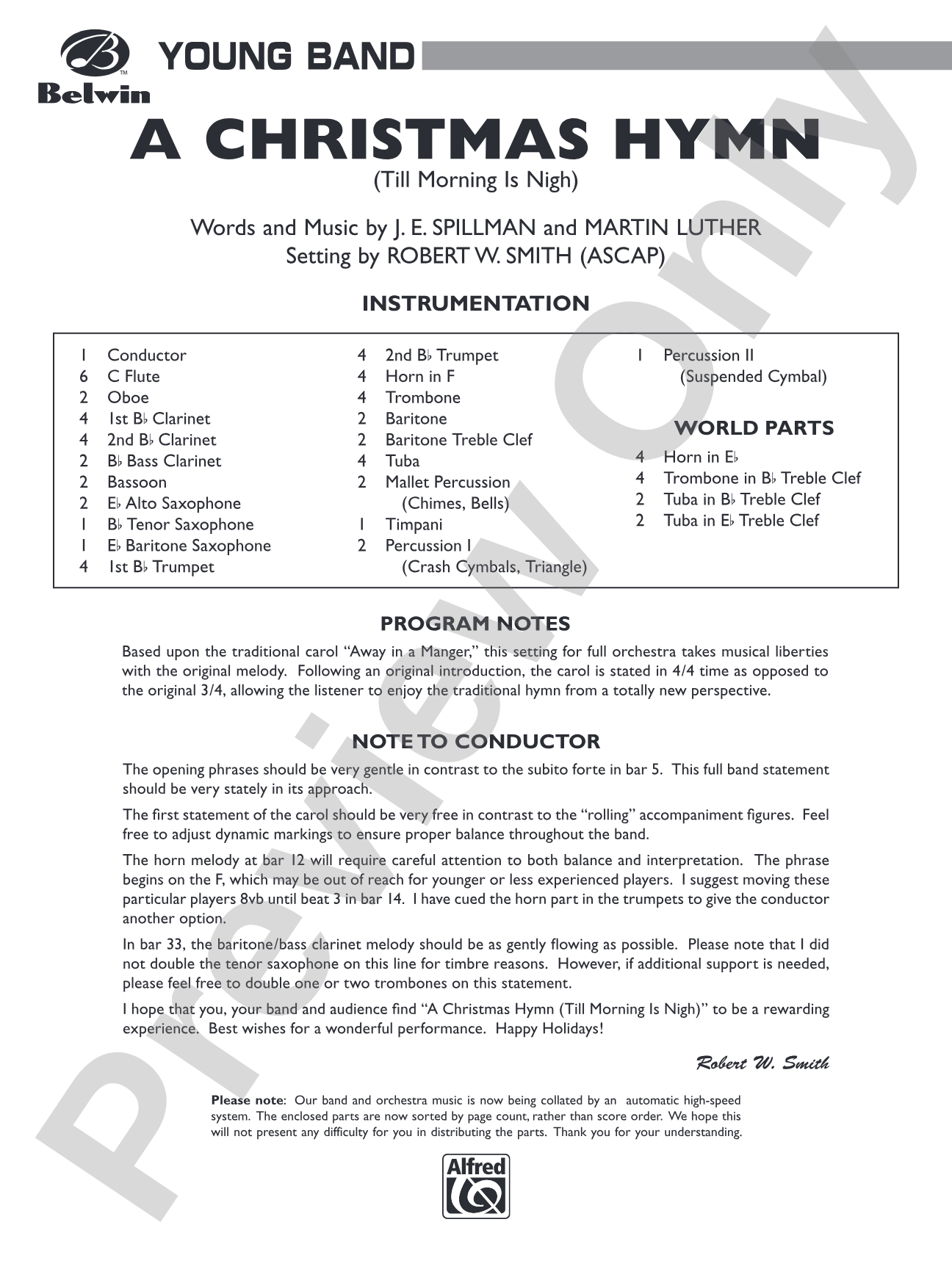 A Christmas Hymn: Concert Band Conductor Score & Parts