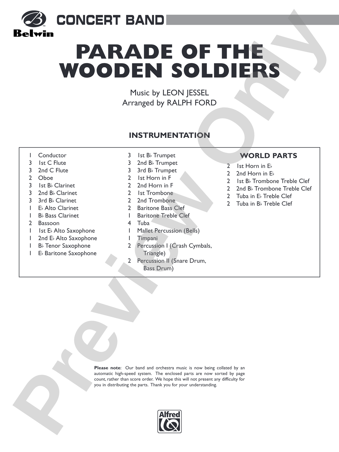 Parade of the Wooden Soldiers: Concert Band Conductor Score & Parts