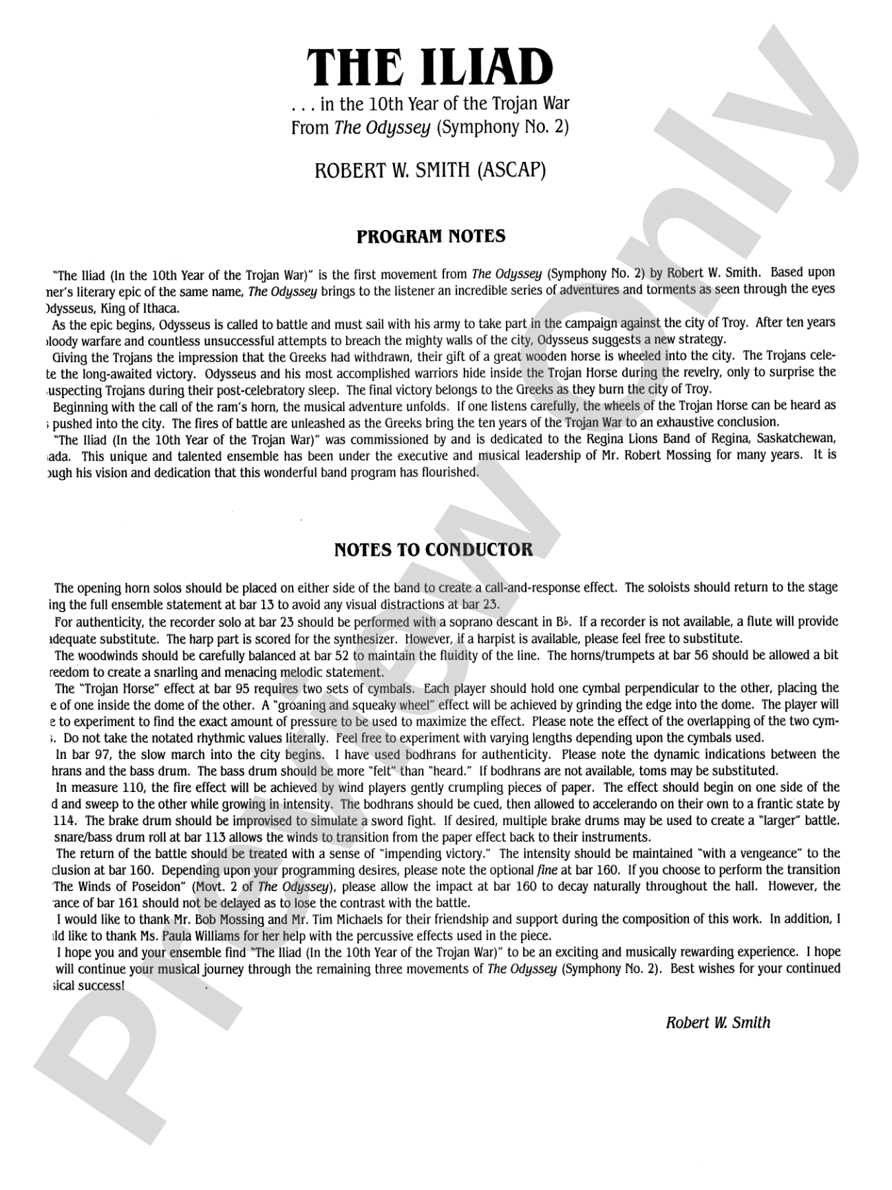 The Iliad (from The Odyssey (Symphony No. 2)): Concert Band Conductor Score & Parts