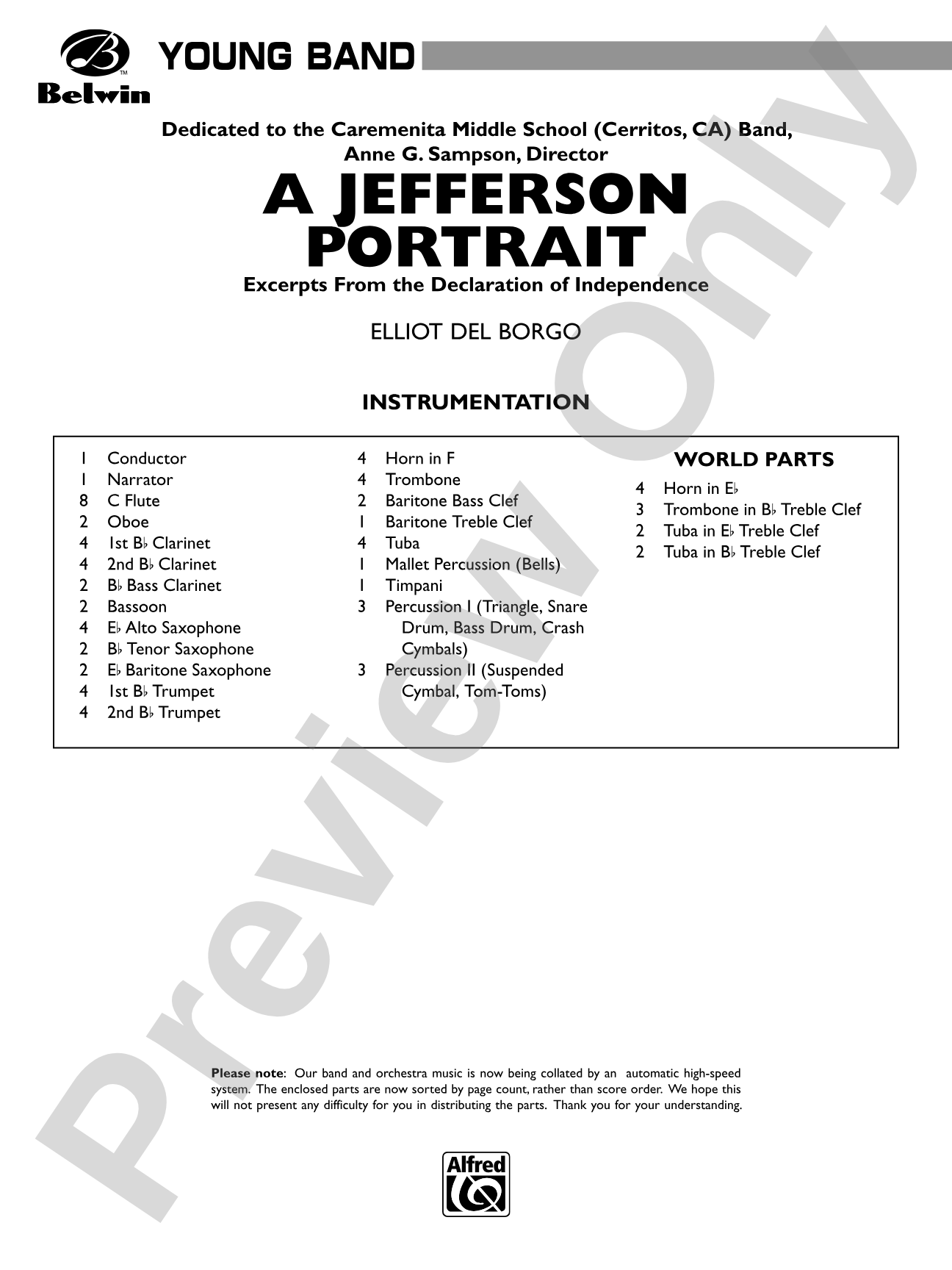 A Jefferson Portrait: Concert Band Conductor Score & Parts