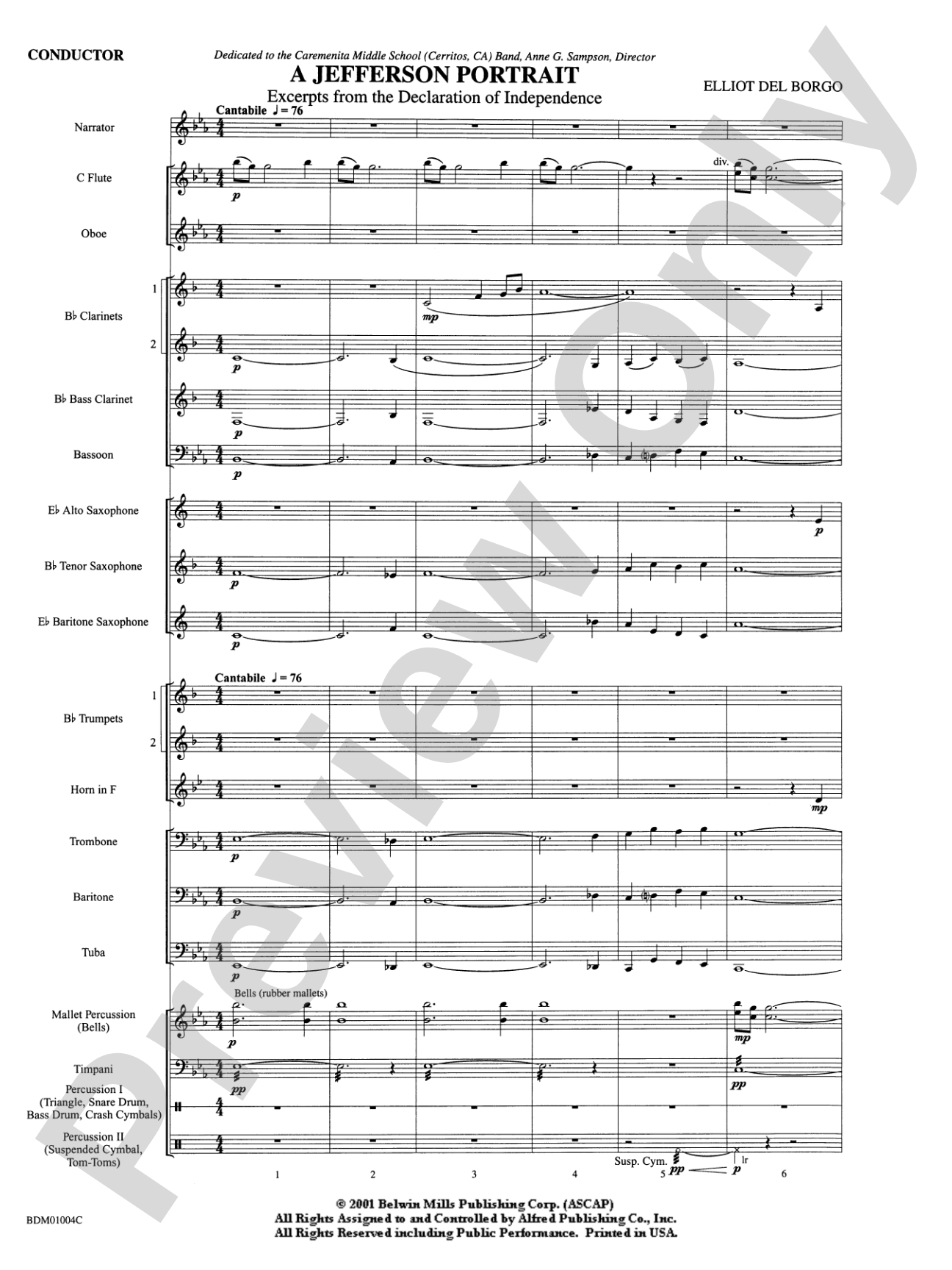 A Jefferson Portrait: Concert Band Conductor Score & Parts