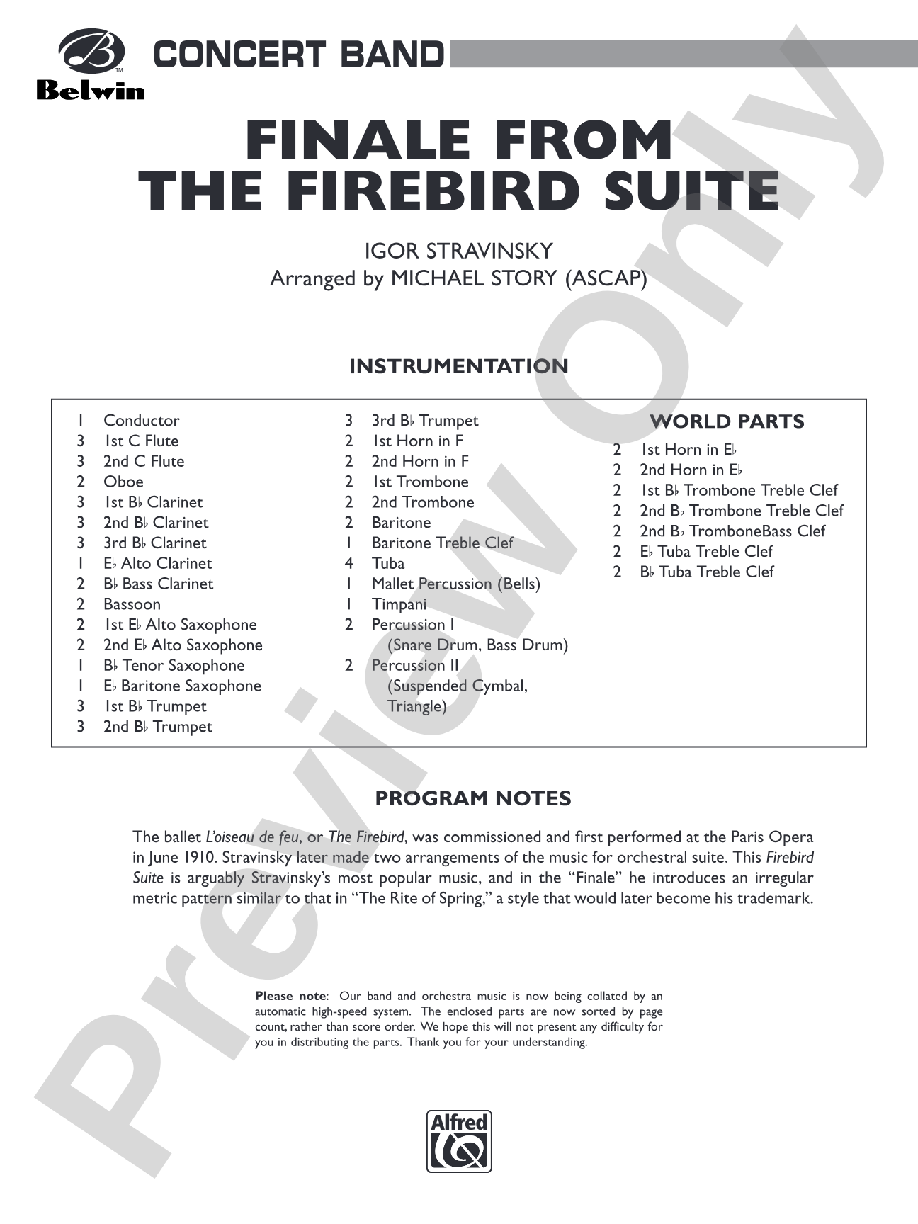 Finale from The Firebird Suite: Concert Band Conductor Score & Parts